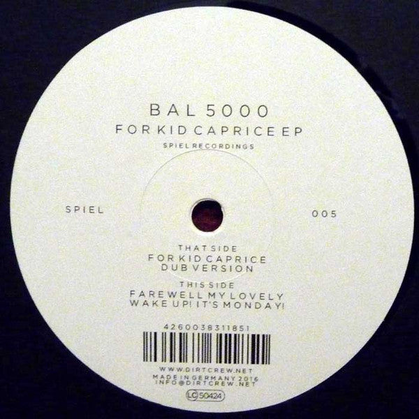 Decks BAL 5000 vinyl record for Kid Caprice EP, showing the back cover with track details and artwork.