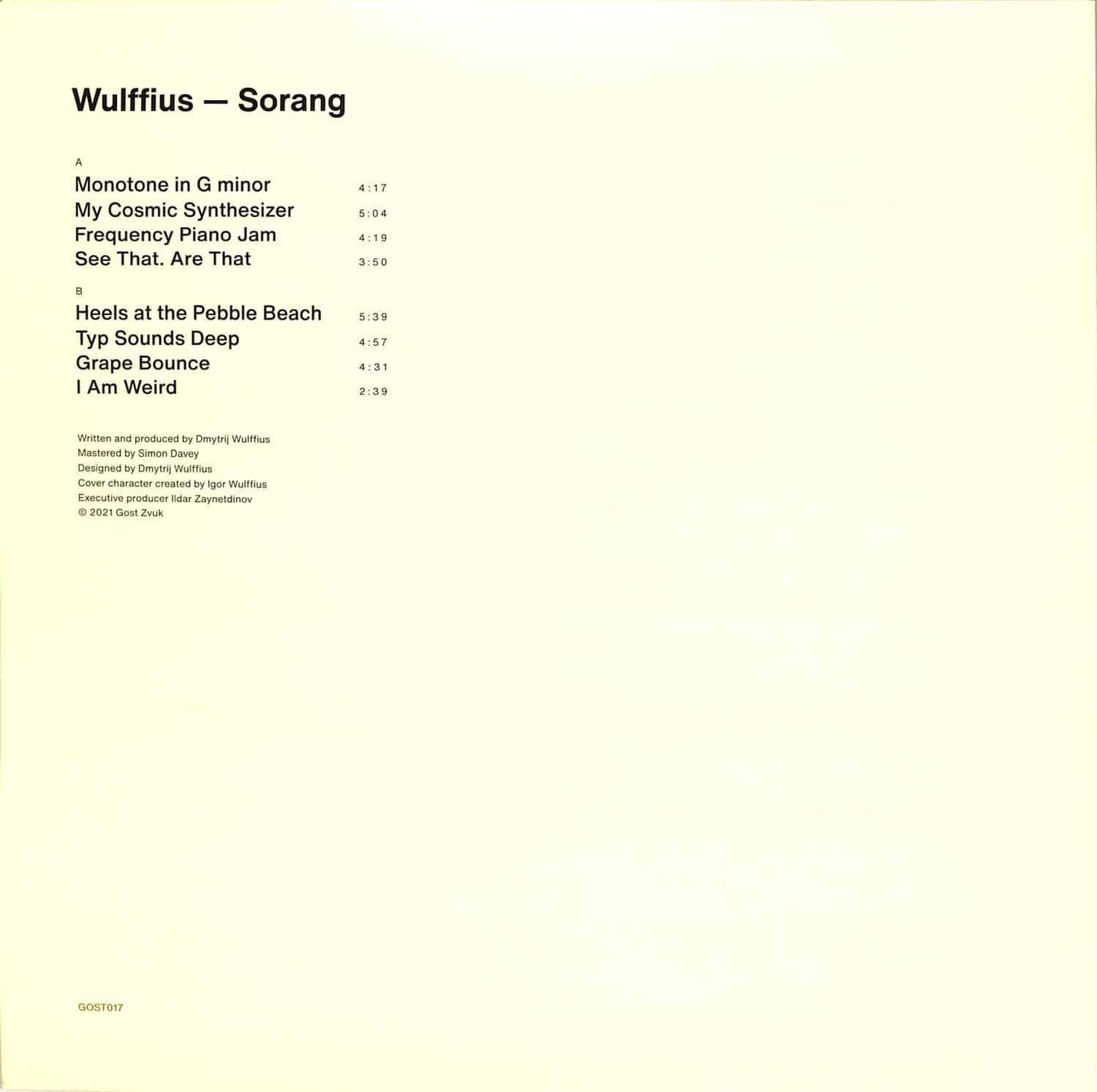 Back of WULFFIUS – SORANG vinyl record by Triple Vision, showing the black vinyl and label details.
