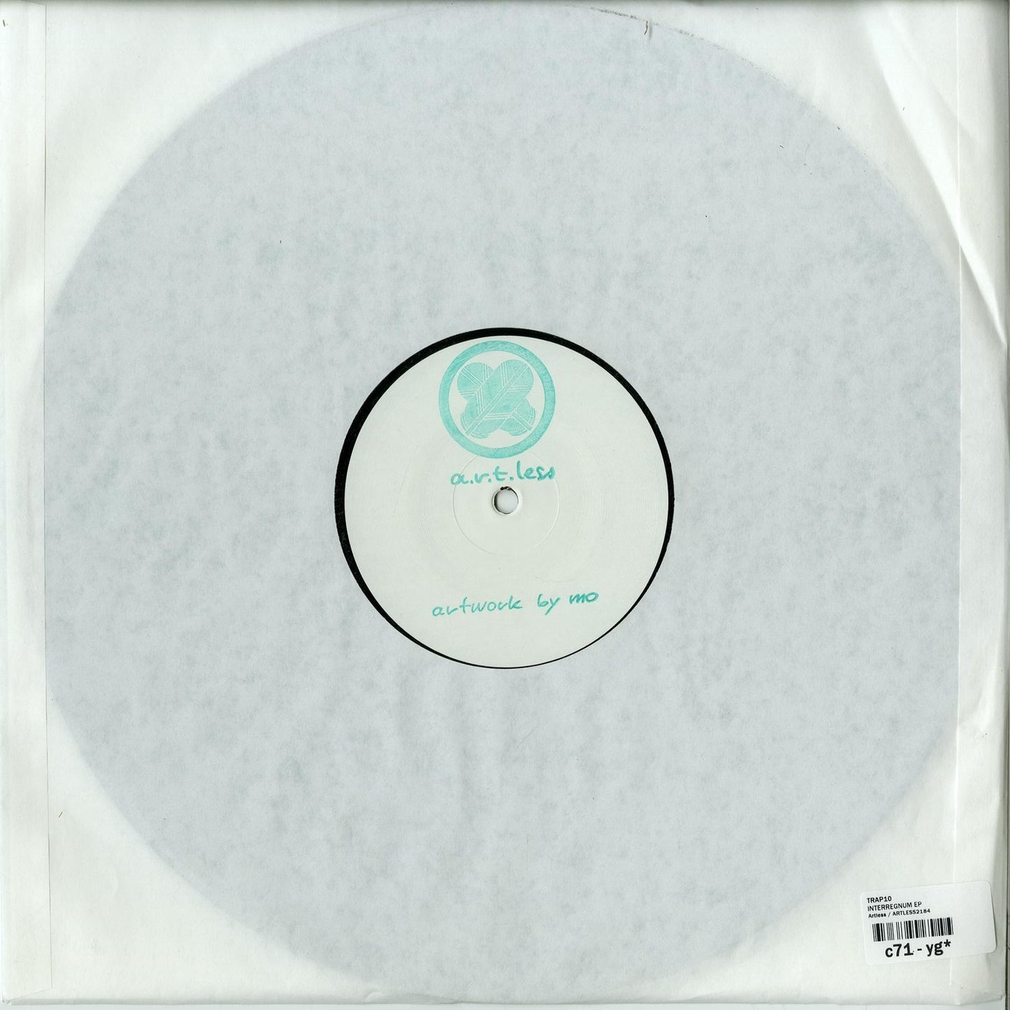 Back cover of Second Hand TRAP10 INTERREGNUM EP vinyl record showing artwork and track listing.