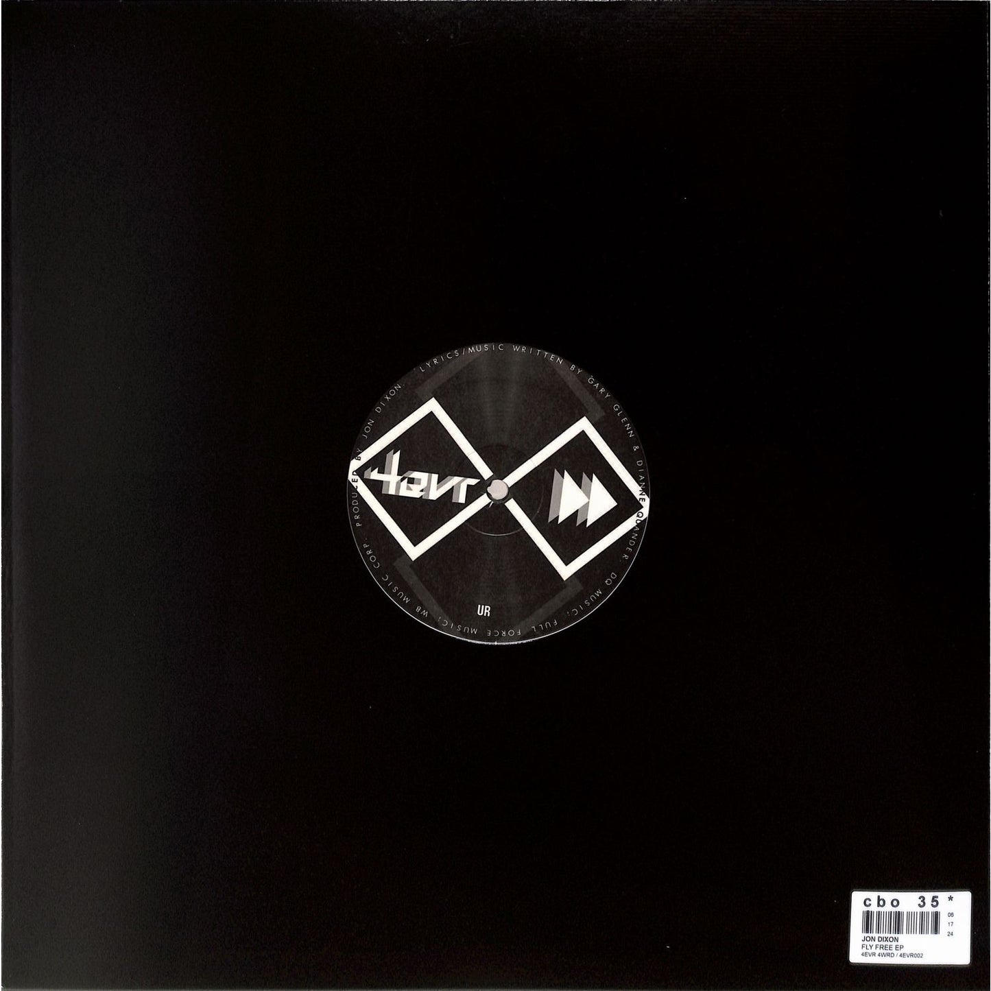 Back of vinyl record for Fly Free EP by Jon Dixon, John Collins, Al Ester, featuring artwork and record label details.