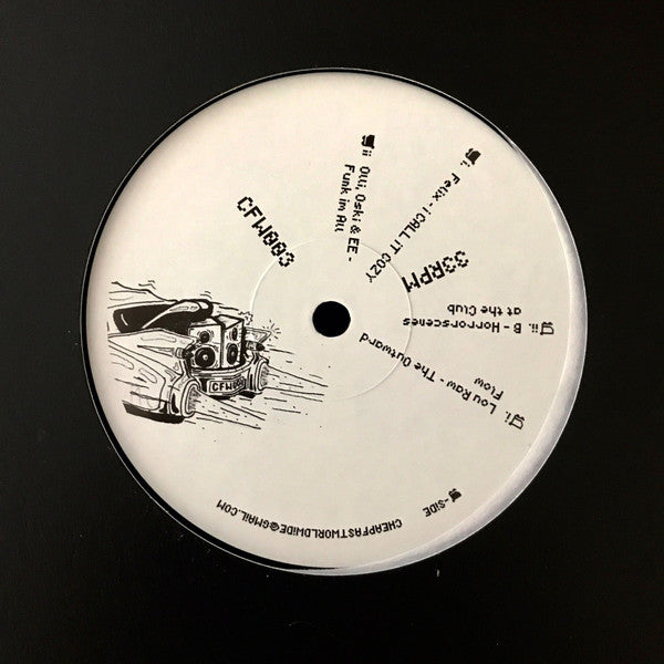 Back cover of second-hand vinyl record titled "Discount DJs Present Vol. 3" featuring colorful artwork and track listing.