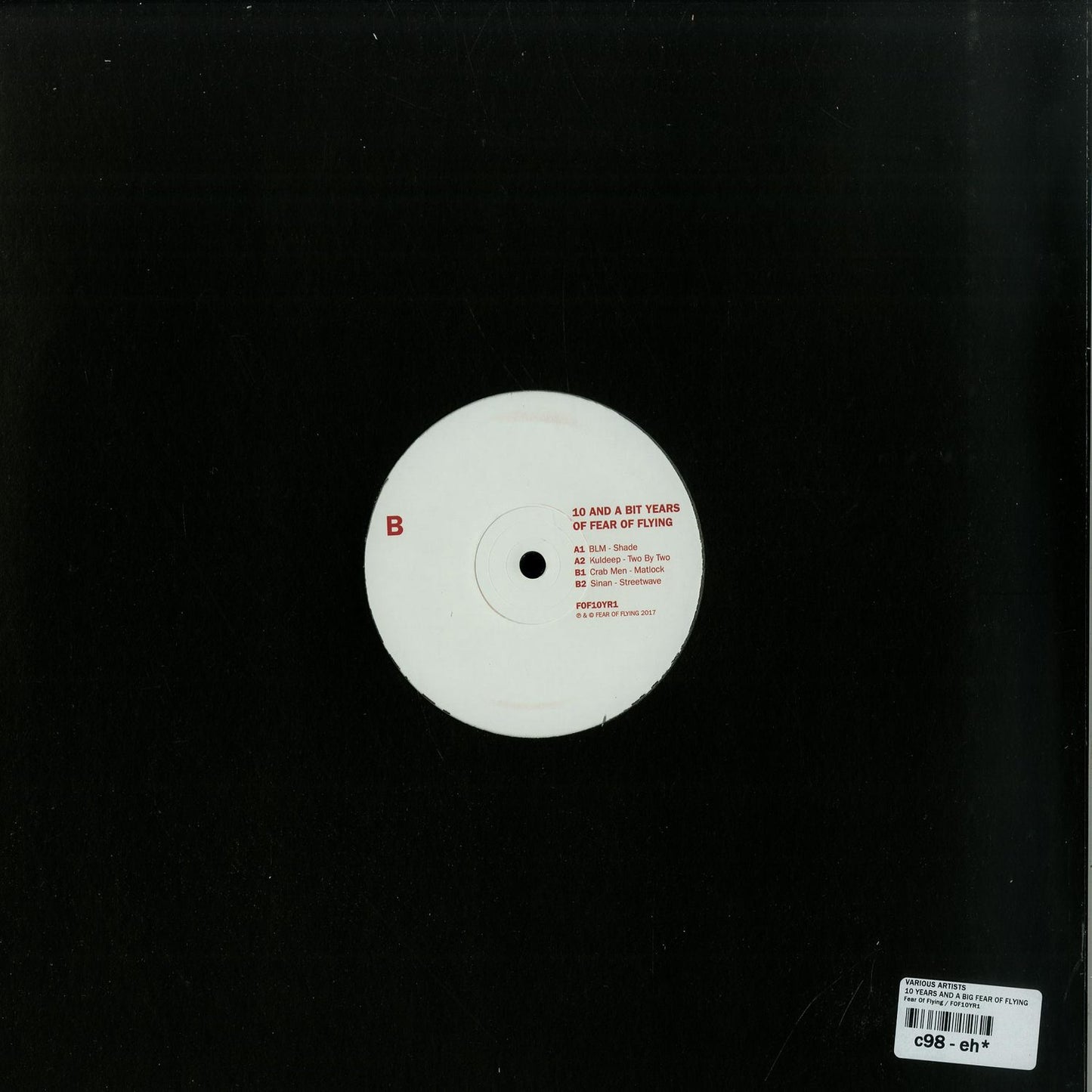 Decks vinyl record of BLM, KULDEEP, CRAB MEN, SINAN titled "10 AND A BIT YEARS OF FEAR OF FLYING" showing the back cover artwork.