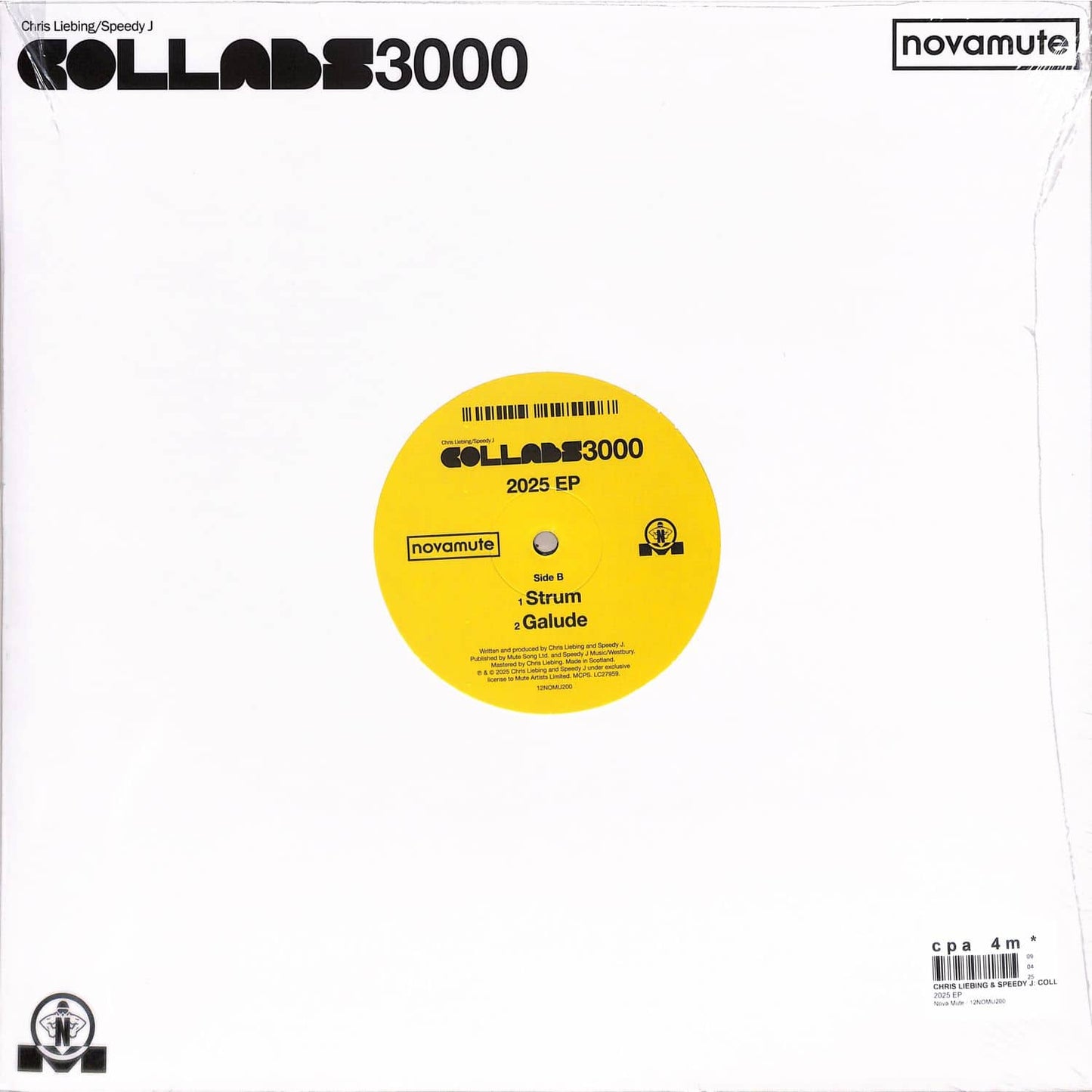 Back view of Rubadub vinyl record CHRIS LIEBING / SPEEDY J – COLLABS 3000 2025 EP, featuring black vinyl with label design.