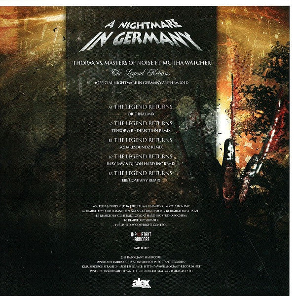 THORAX VS. MASTERS OF NOISE FT. MC THA WATCHER – THE LEGEND RETURNS (OFFICIAL NIGHTMARE IN GERMANY ANTHEM 2011)