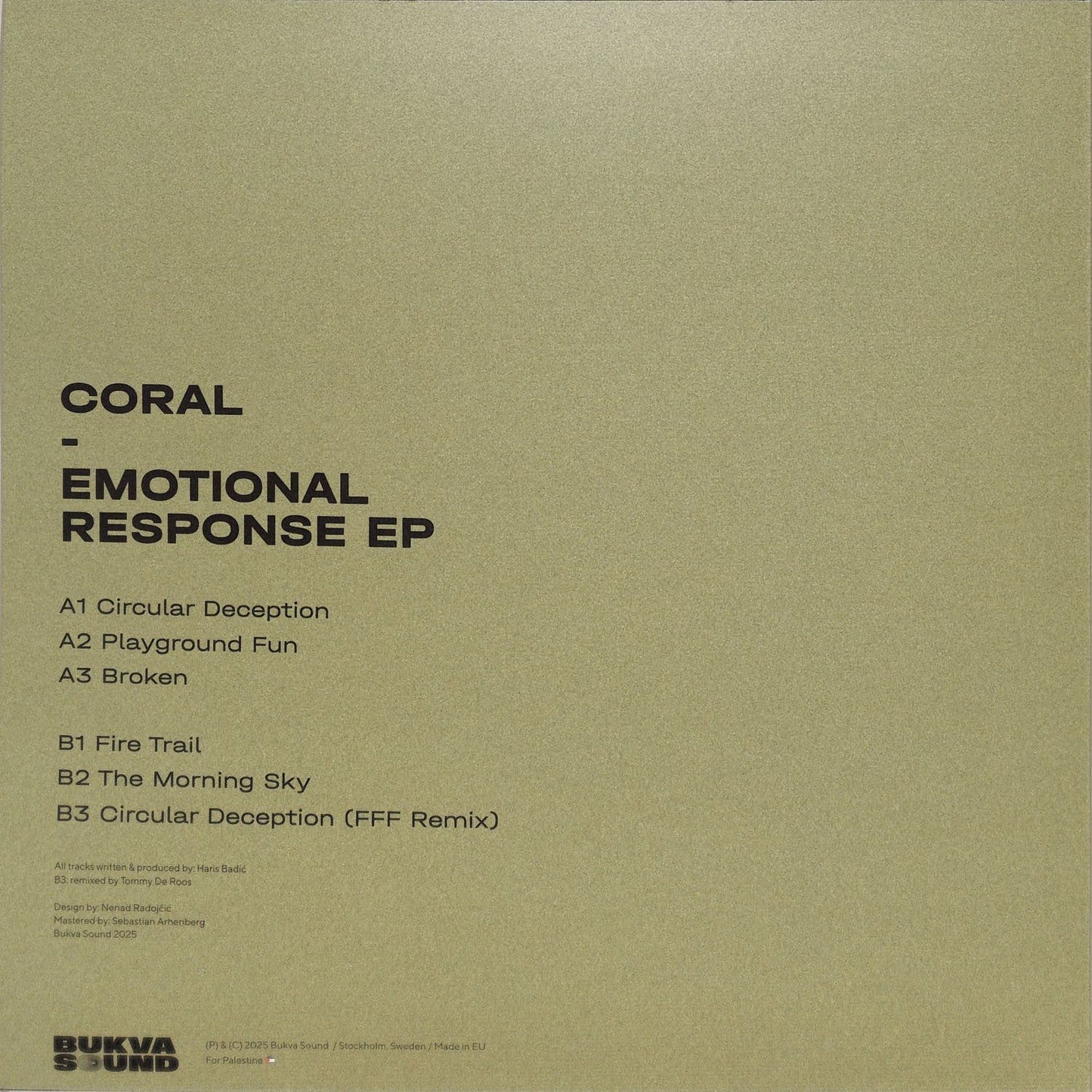 Back of Triple Vision Coral FFF Emotional Response EP vinyl record showing artwork and record label details.