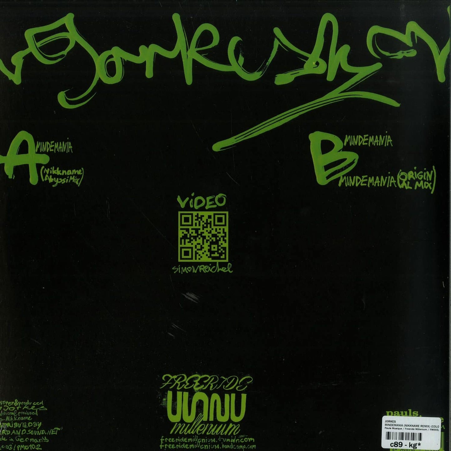 Decks JORKES NIKKNAME vinyl record from Mindmania, showing the back cover with artwork and track listing.
