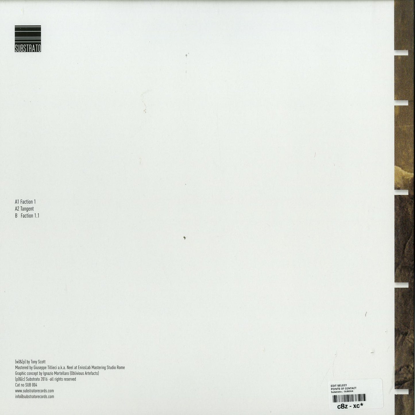 Second Hand EDIT SELECT Points of Contact vinyl record, showing the back cover with abstract artwork and track information.