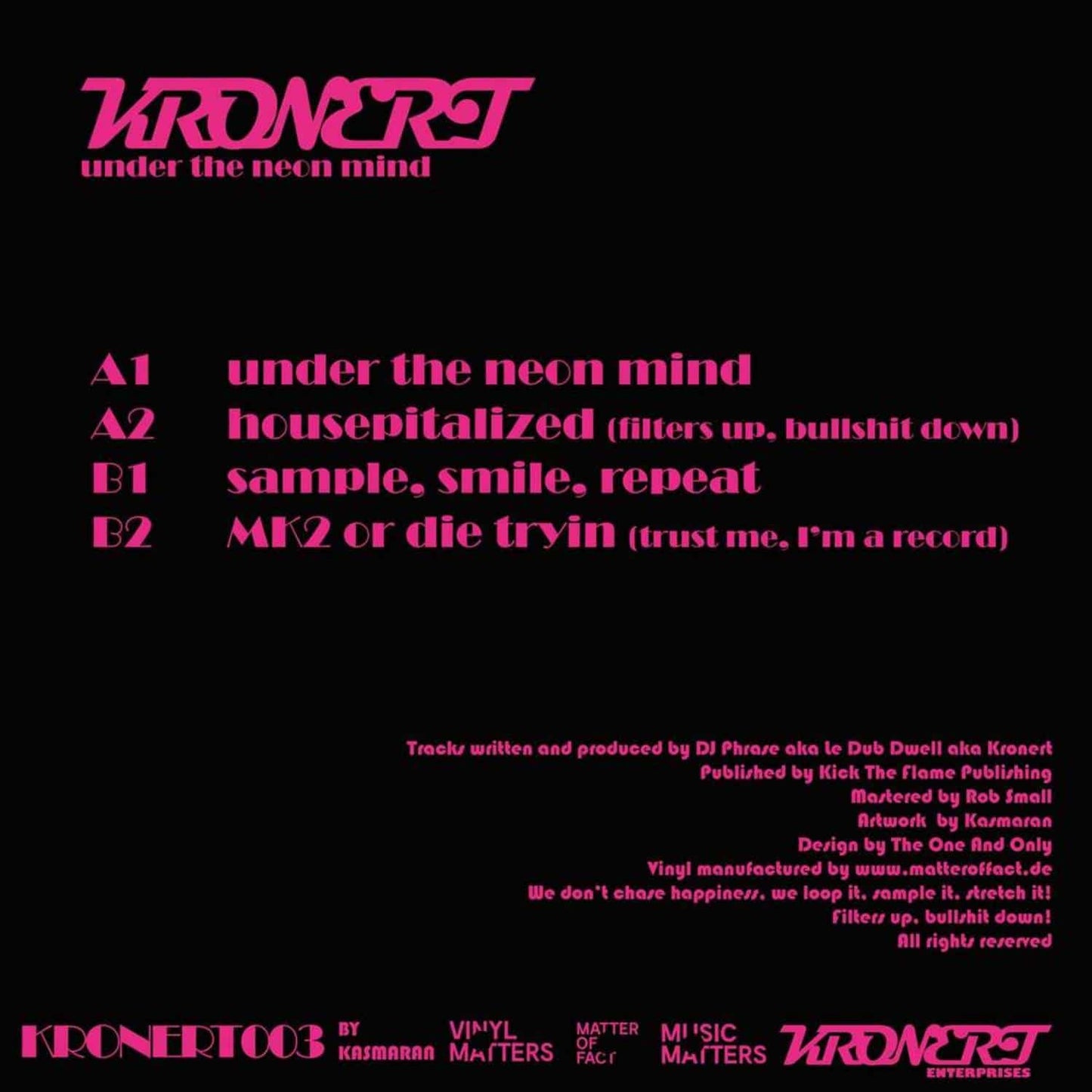 Decks vinyl record "Under the Neon Mind" by Andre Kronert, showcasing the back cover with neon-inspired artwork.