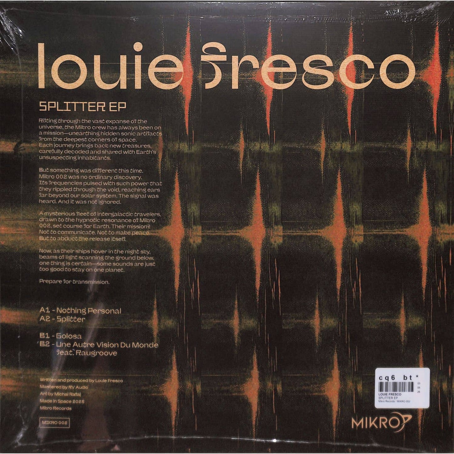 DBH Louie Fresco Splitter EP vinyl record with colorful back cover art and textured surface detail.