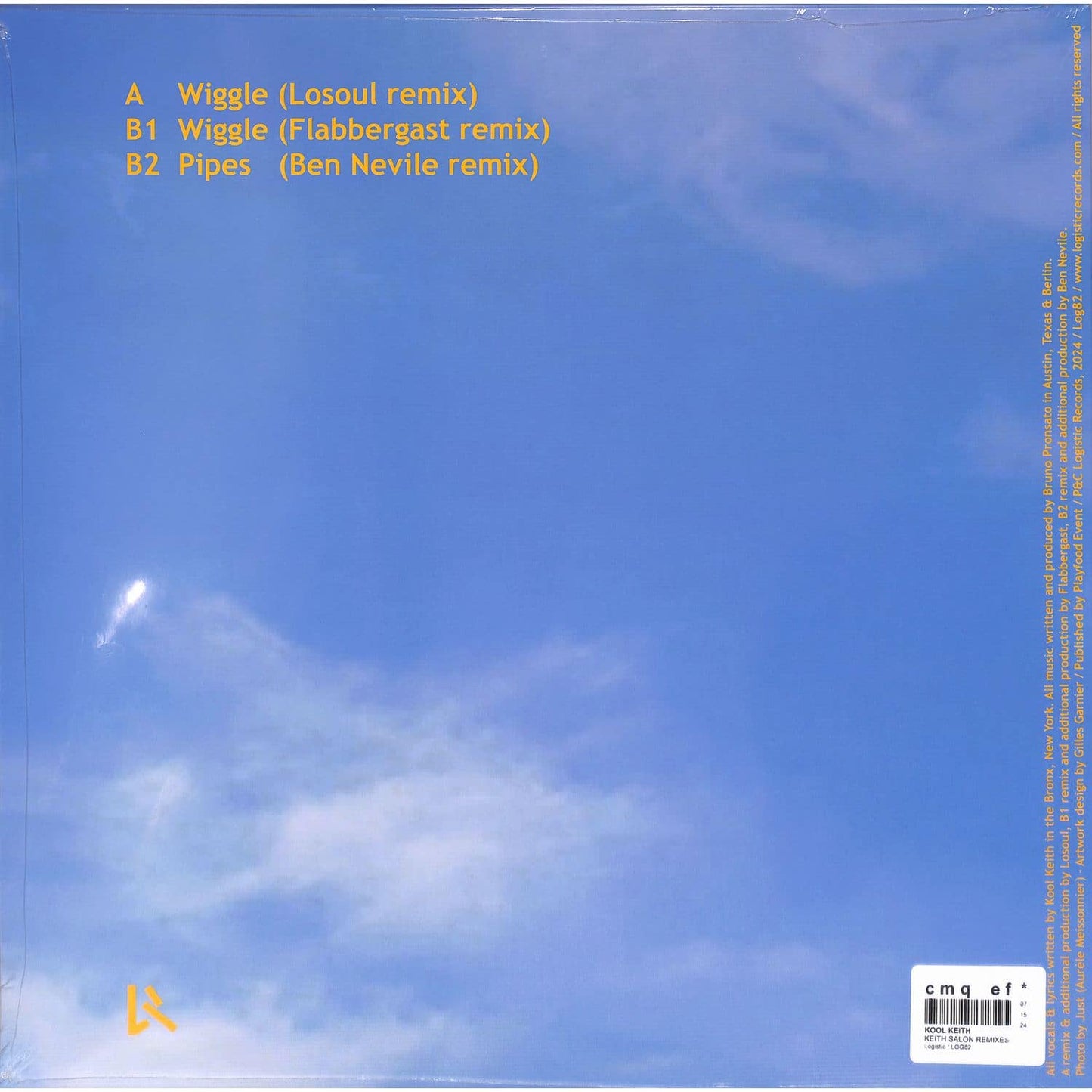 Blue vinyl record titled "Keith's Salon Remixes" by Kool Keith, Losoul, Flabbergast, and Ben Neville, from Syncrophone label.