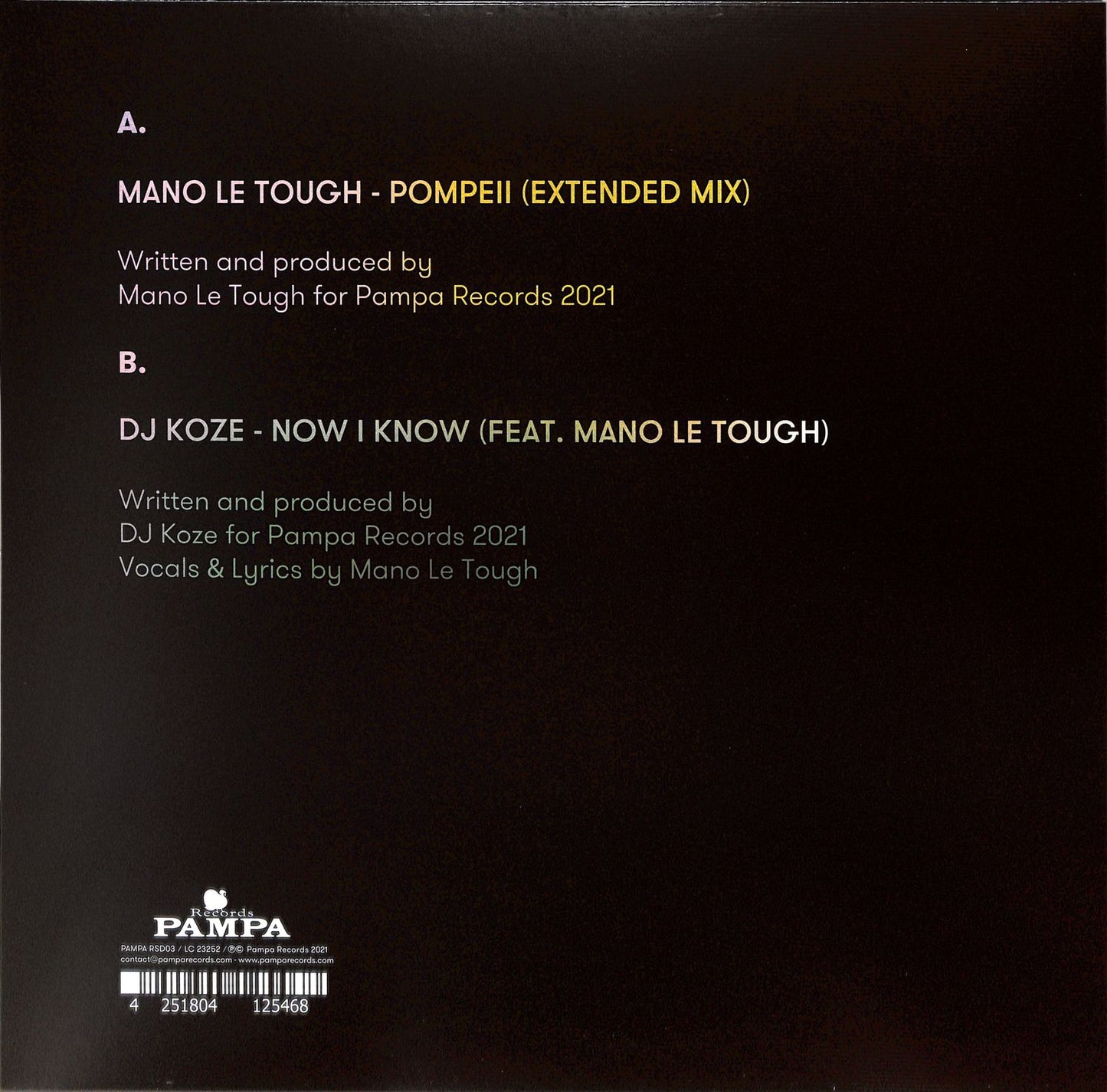 Decks MANO LE TOUGH & DJ KOZE vinyl record for Record Store Day 2021, showing the back cover artwork.