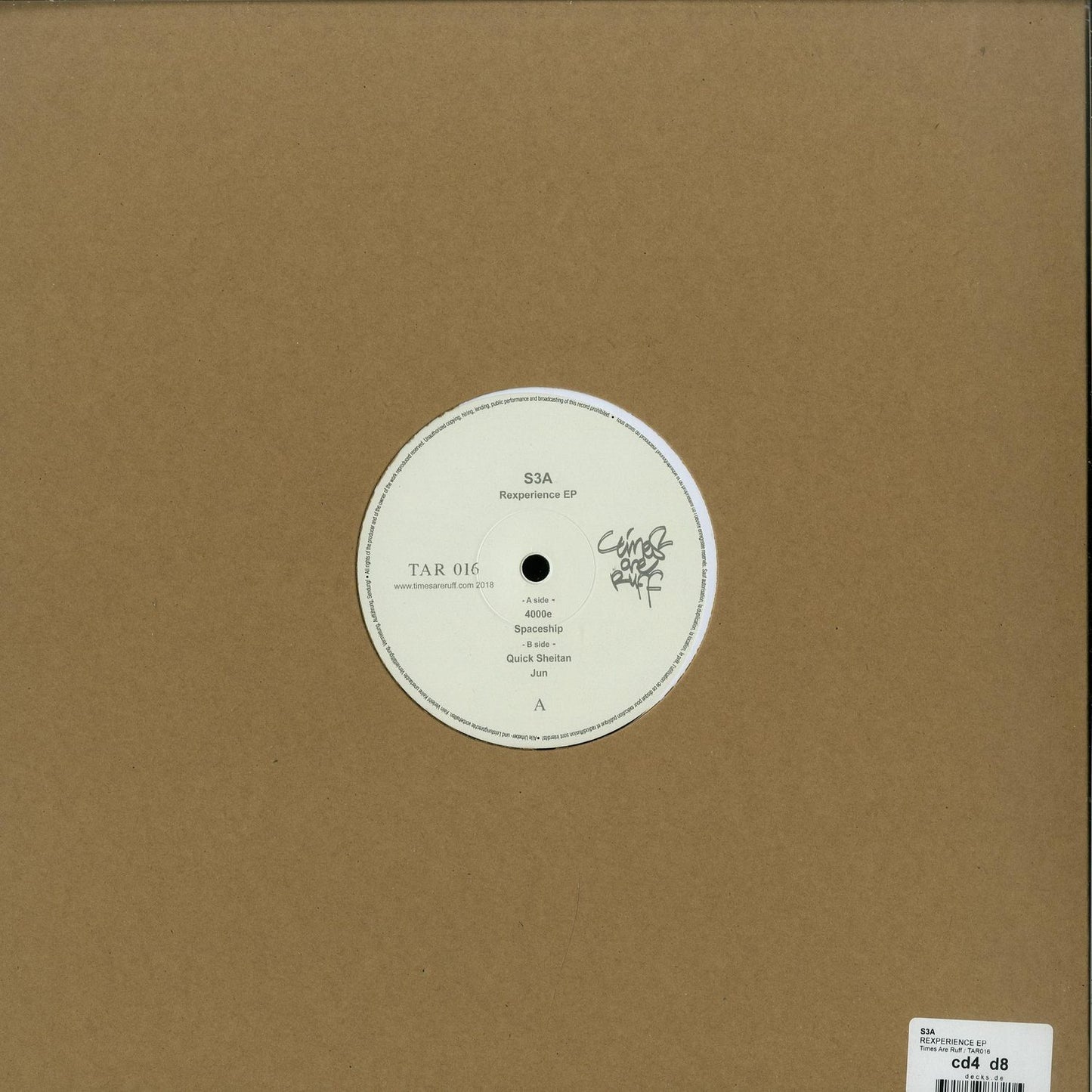 Decks S3A REXPERIENCE EP vinyl record with colorful album artwork and black vinyl disc.
