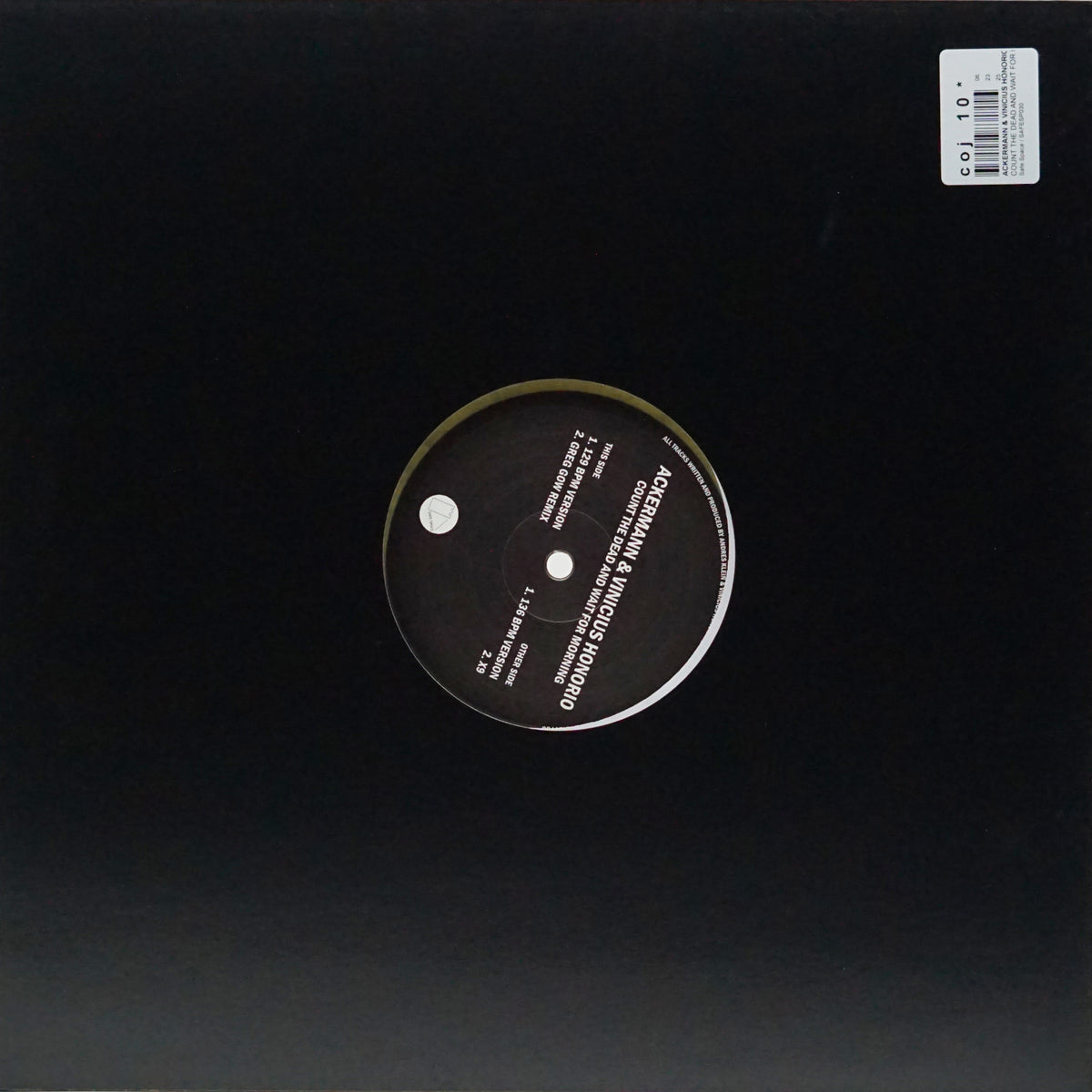 Decks vinyl record "Count the Dead and Wait for Morning" by Ackermann & Vinicius Honô, showing the back cover artwork and track listing.
