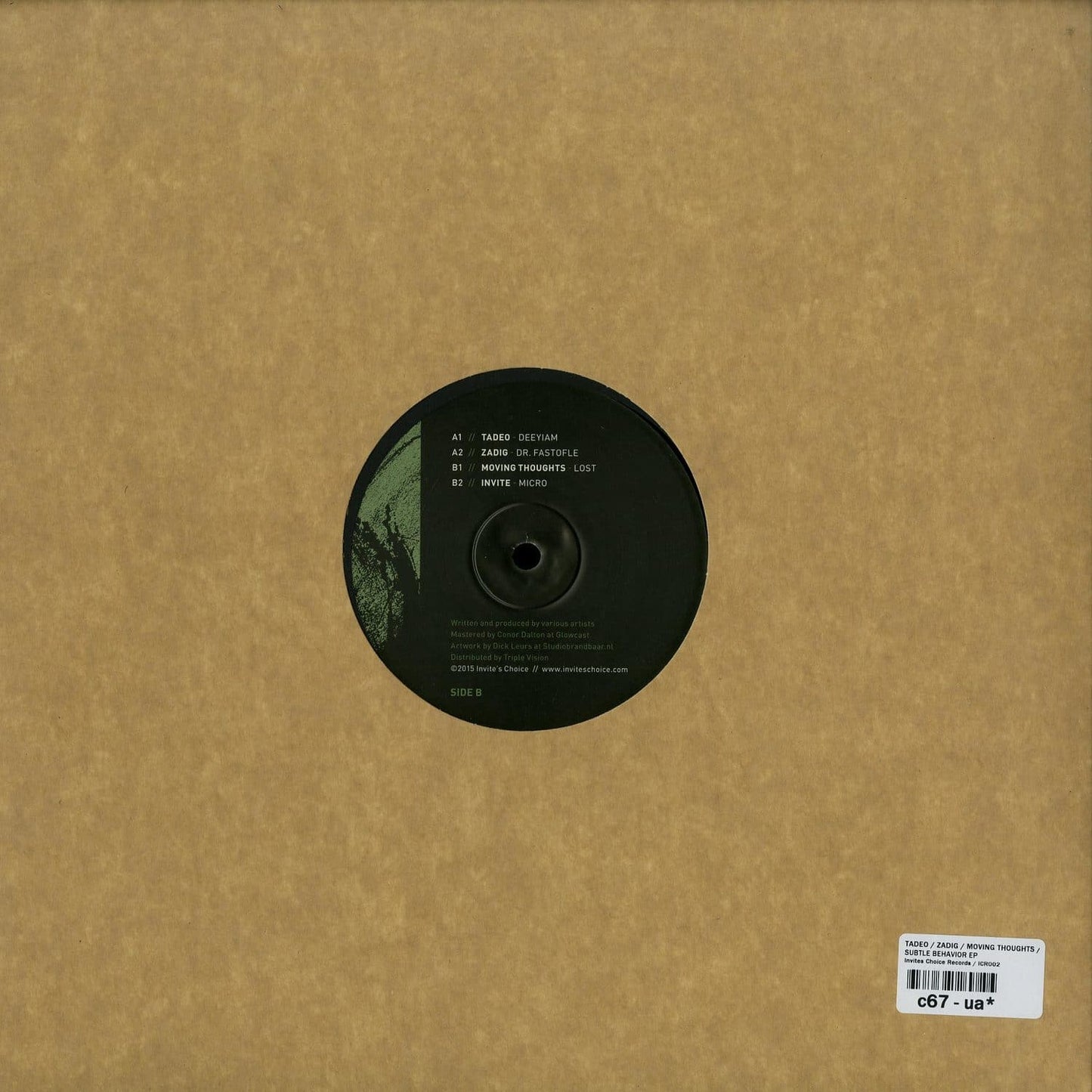 Second Hand vinyl record of Zadig's Moving Thoughts Invite from the Subtle Behavior EP, showing the back cover artwork.