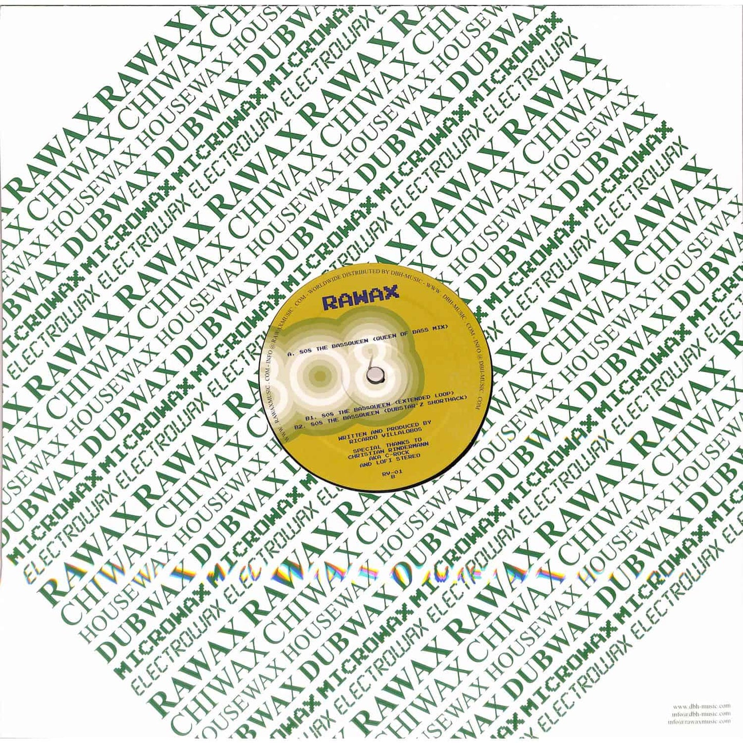 Back of DBH vinyl record "808 The BassQueen" by Ricardo Villalobos featuring artwork and track information.
