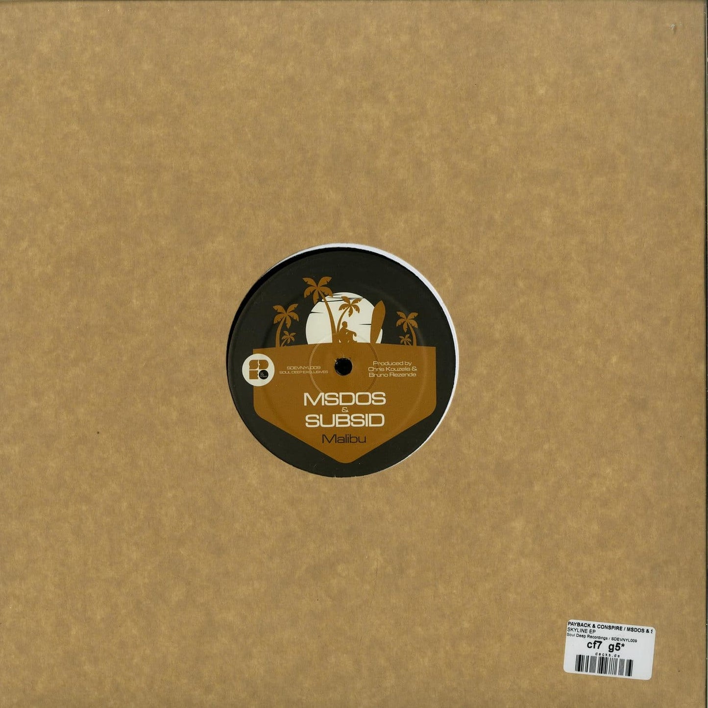 Triple Vision vinyl record featuring PAYBACK & CONSPIRE / MSDOS & SUBSID – SKYLINE / MALIBU with colorful back cover art.