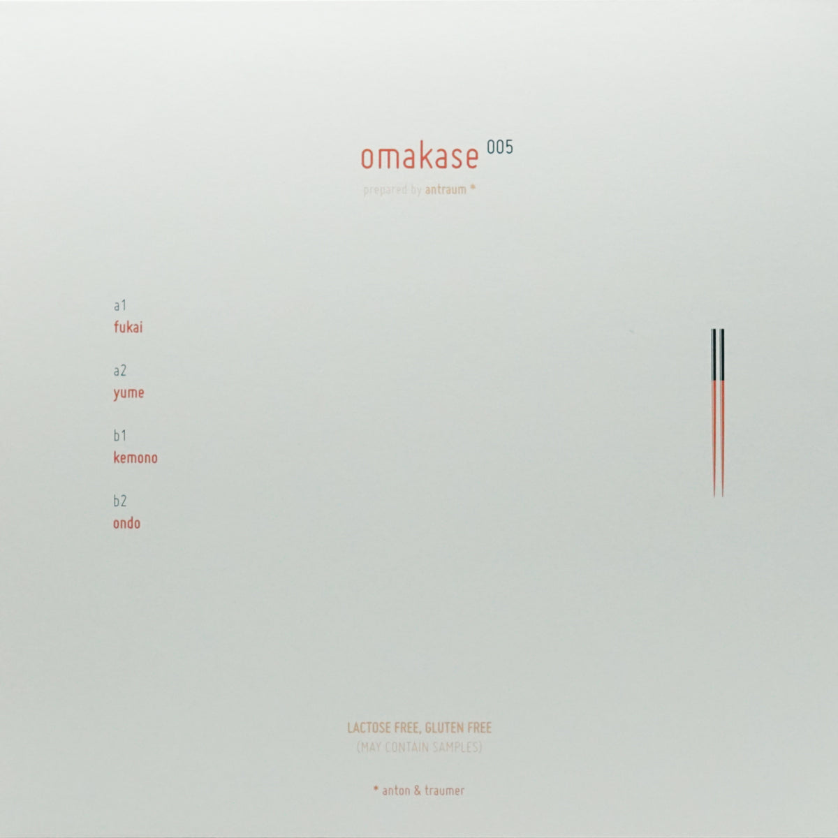 Decks ANTRAUM OKMAKASE 005 vinyl record with a black label, showing the back cover artwork and grooves on the vinyl.