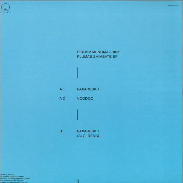 Second Hand vinyl record BIRDSMAKINGMACHINE, ALCI – PLUMAS SHIMBATE EP showing the back cover with artwork and track details.
