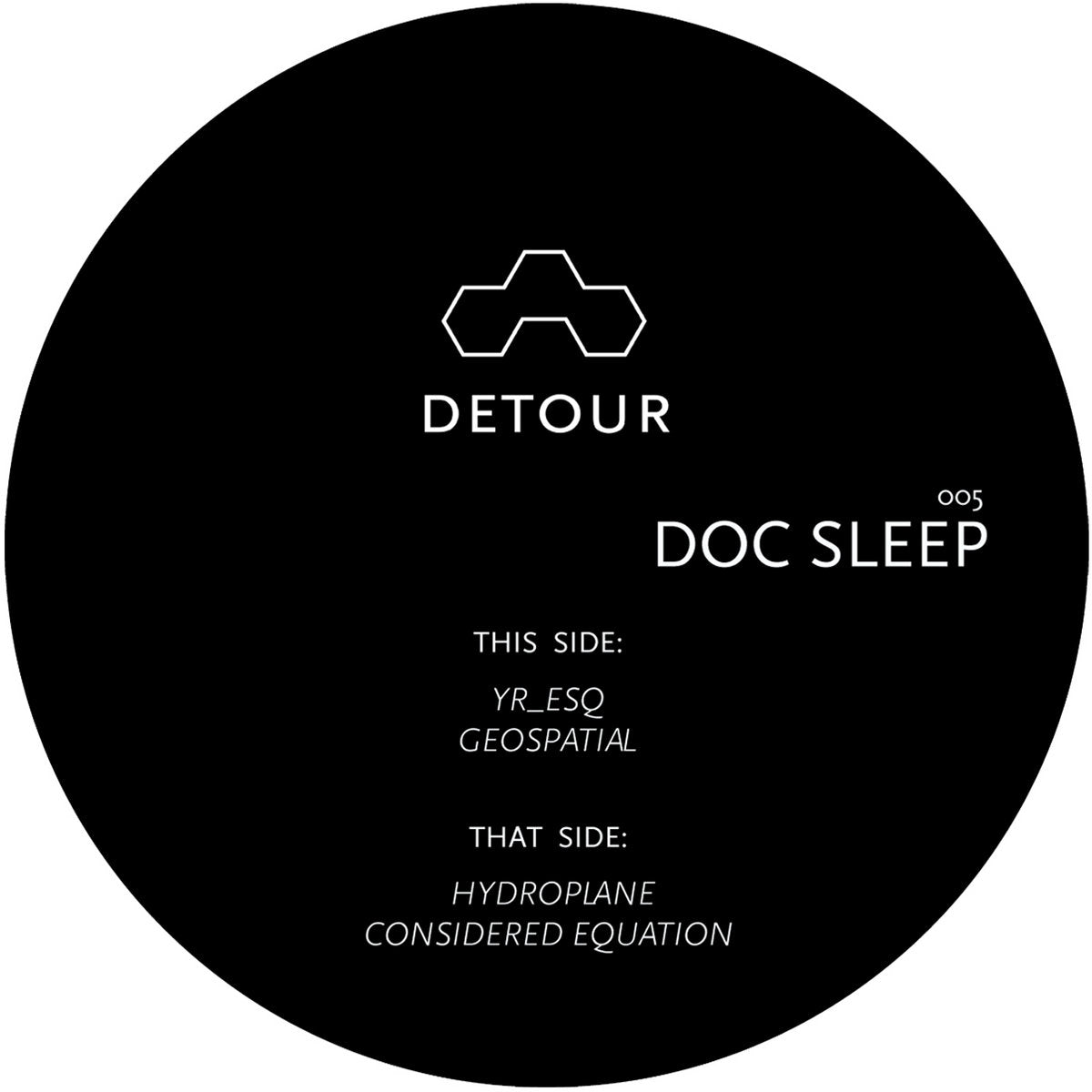 Second Hand DOC SLEEP vinyl record Detour005 with colorful album cover art, front view showing the record's design.