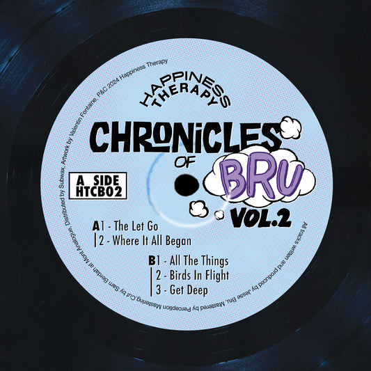 Vinyl record titled Jesse Bru – Chronicles of Bru Vol. 2 with colorful album cover artwork, released by Subwax Distribution.