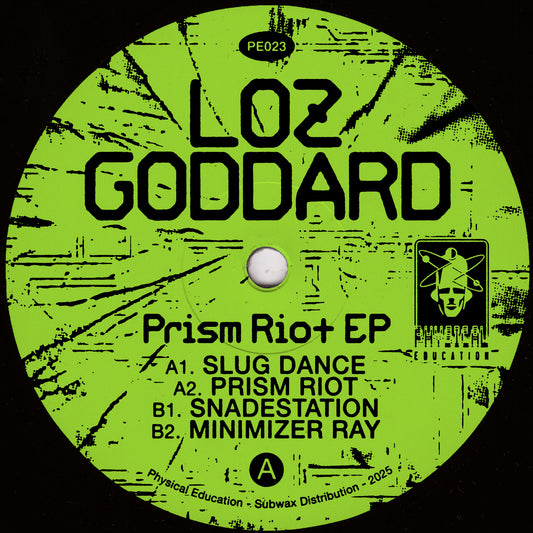 Loz Goddard Prism Riot EP vinyl record with colorful geometric design, black vinyl, and labeled Subwax Distribution.