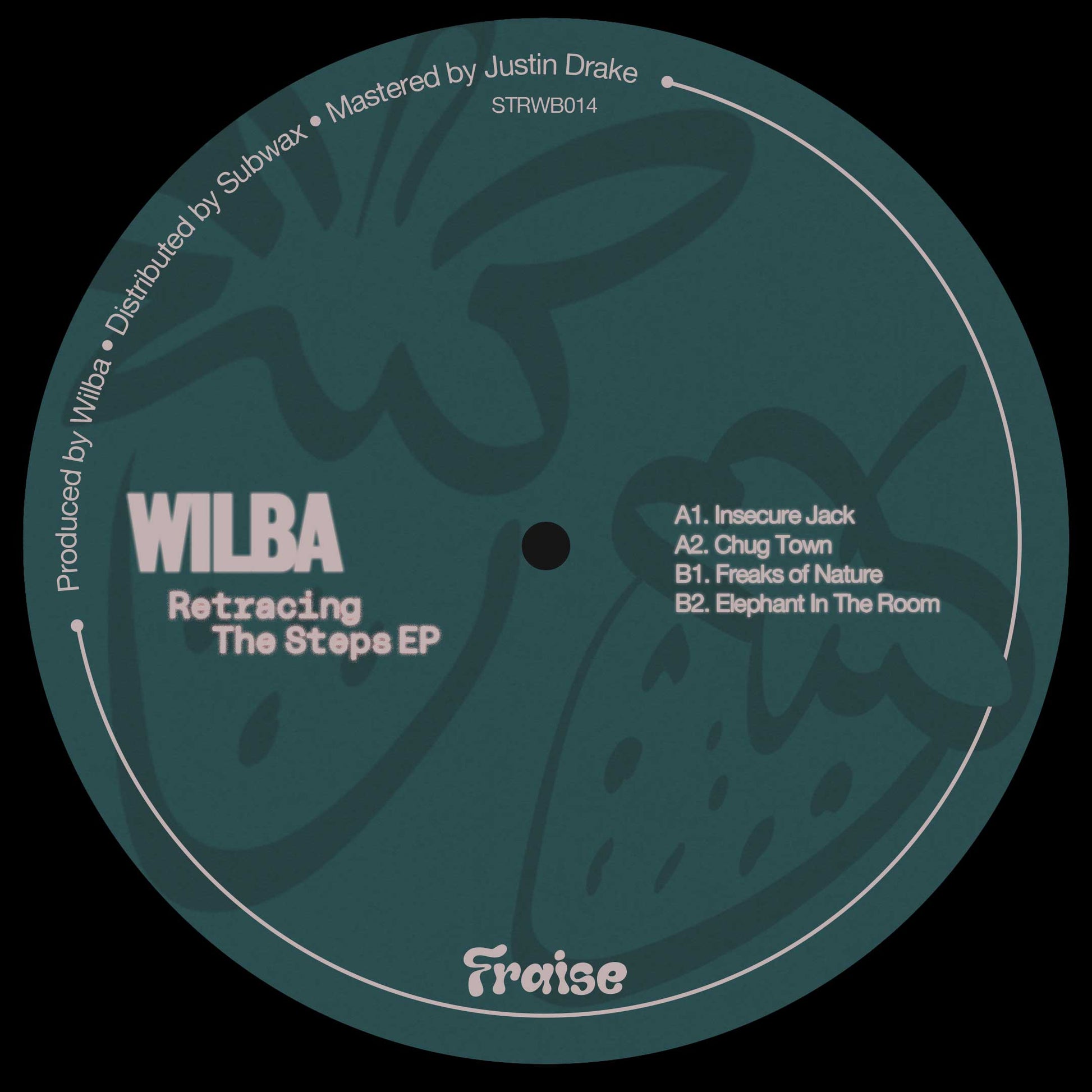 Vinyl record "Retracing the Steps" by Wilba, released by Subwax Distribution, showing the album cover art on a turntable.