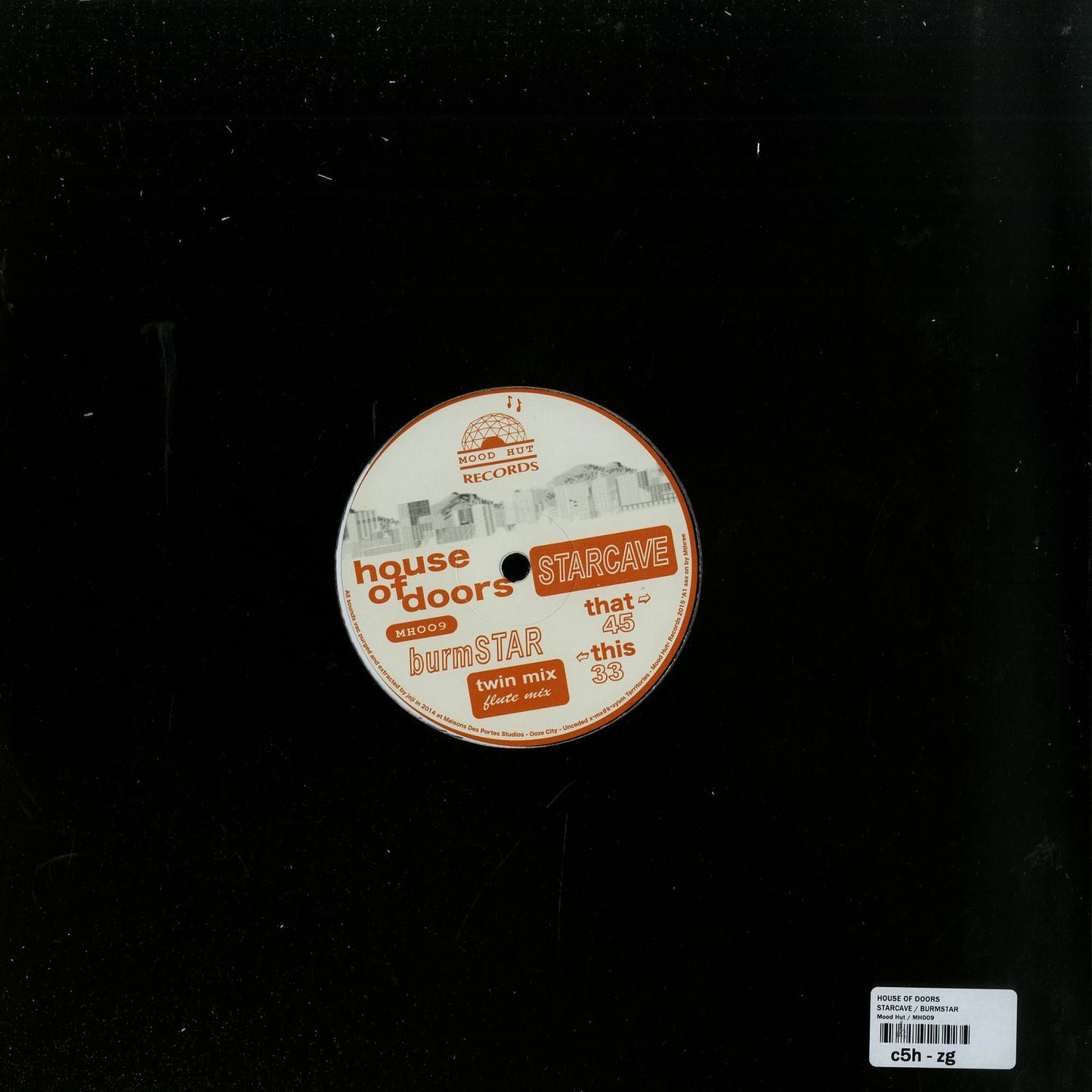 Back cover of House of Doors Starcave vinyl record by Second Hand, featuring artwork and track listing.
