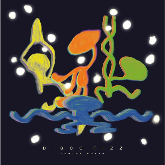 JUSTUS ROKAH Disco Fizz vinyl record with colorful artwork and label design displayed on a textured surface.