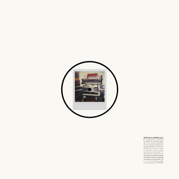 Back cover of Planet Love Adamha E.P. vinyl record featuring artistic graphic design and album details.