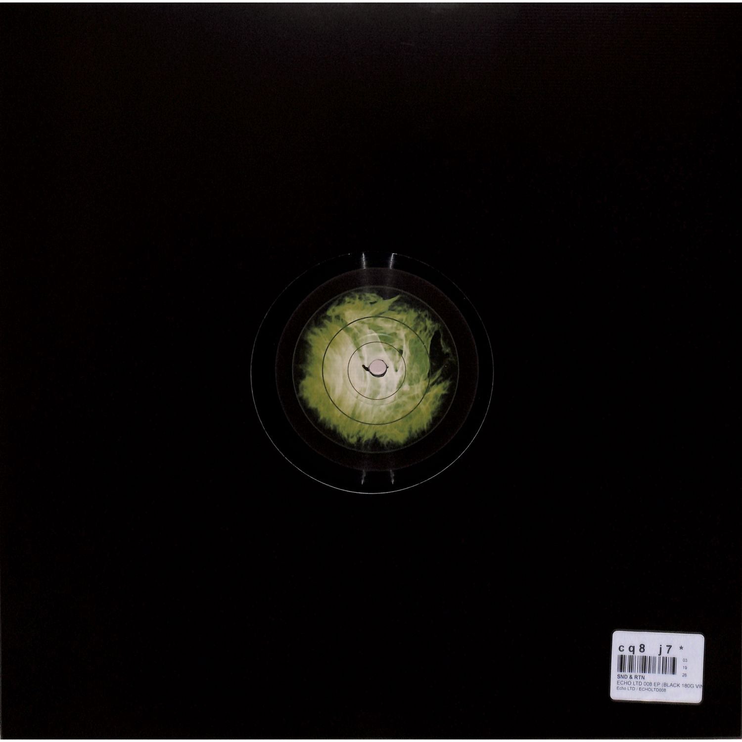 Black vinyl record of SND & RTN – ECHO LTD 008 by Triple Vision, showing the back cover with artwork and track details.