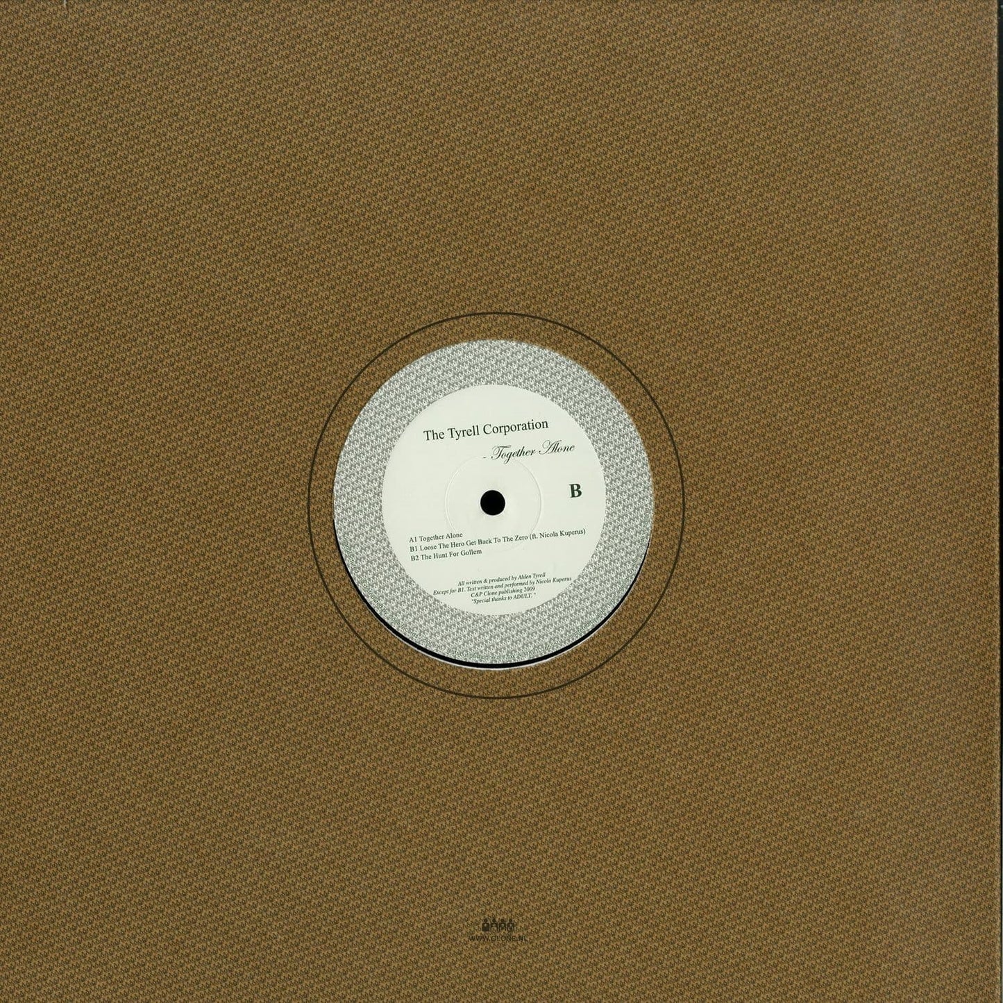 Second Hand vinyl record of THE TYRELL CORPORATION – TOGETHER ALONE, showing the back cover with artwork and track details.