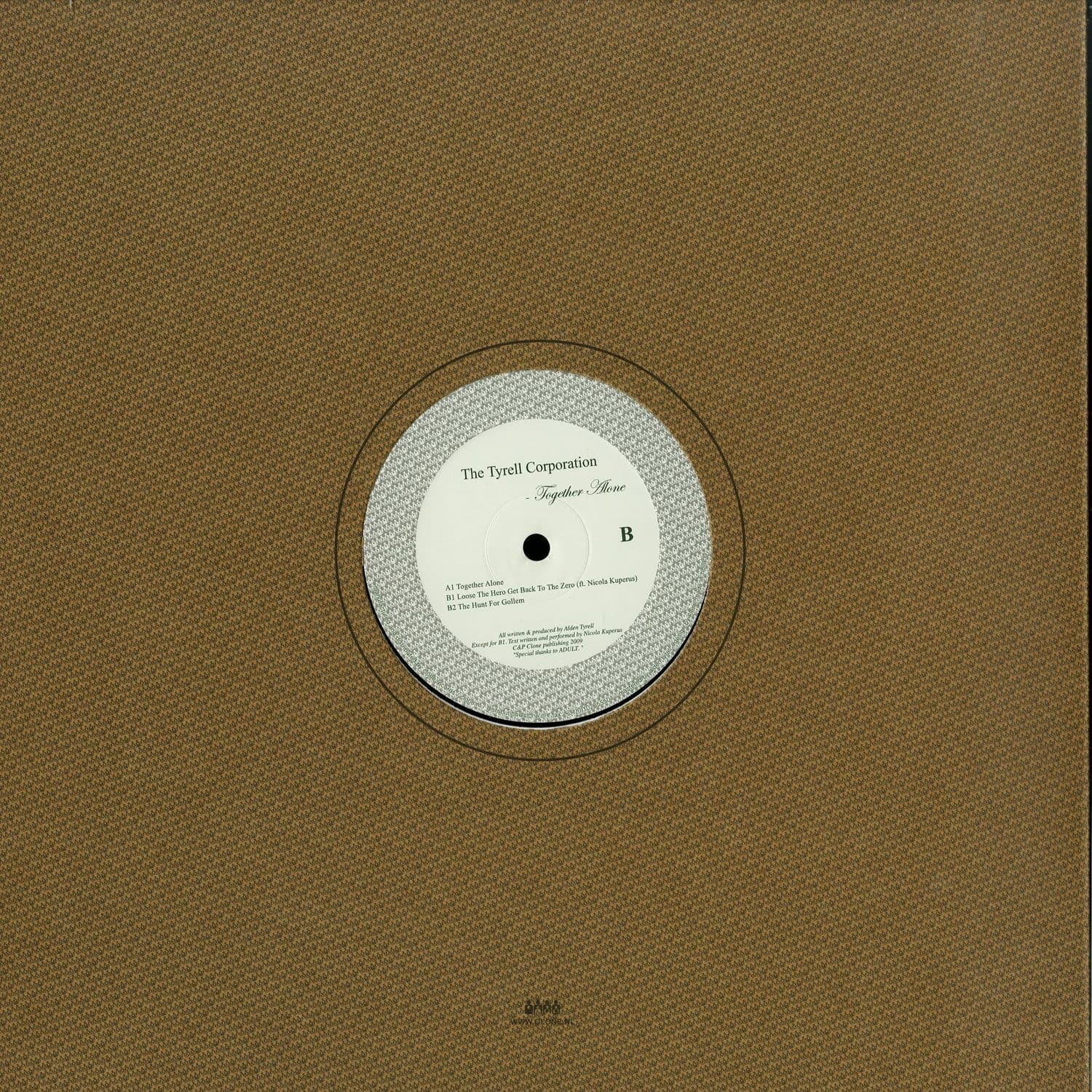 Second Hand vinyl record of THE TYRELL CORPORATION – TOGETHER ALONE, showing the back cover with artwork and track details.