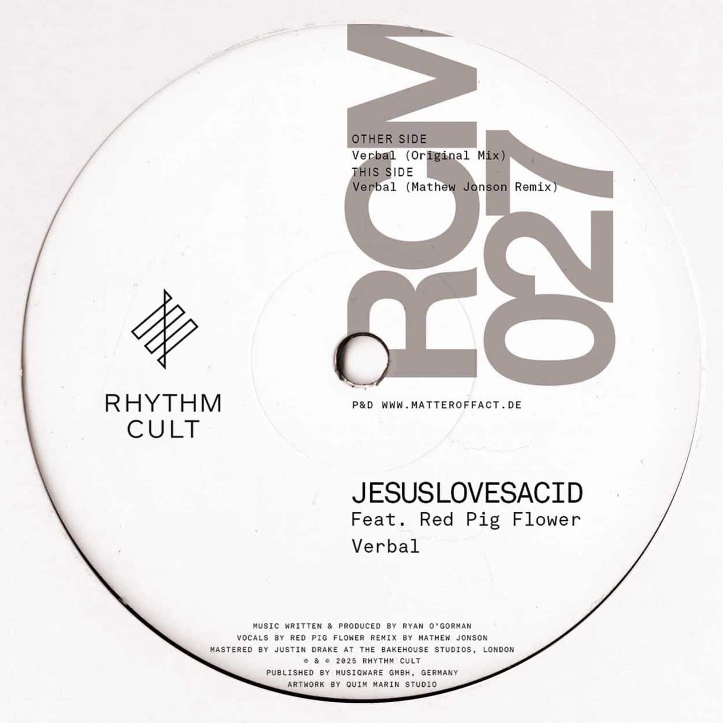 Red Pig Flower vinyl record by JESUSLOVESACD, Verbal, from Decks, showing the back cover with artwork and record details.