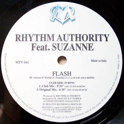 RHYTHM AUTHORITY FEAT. SUZANNE ‎– FLASH