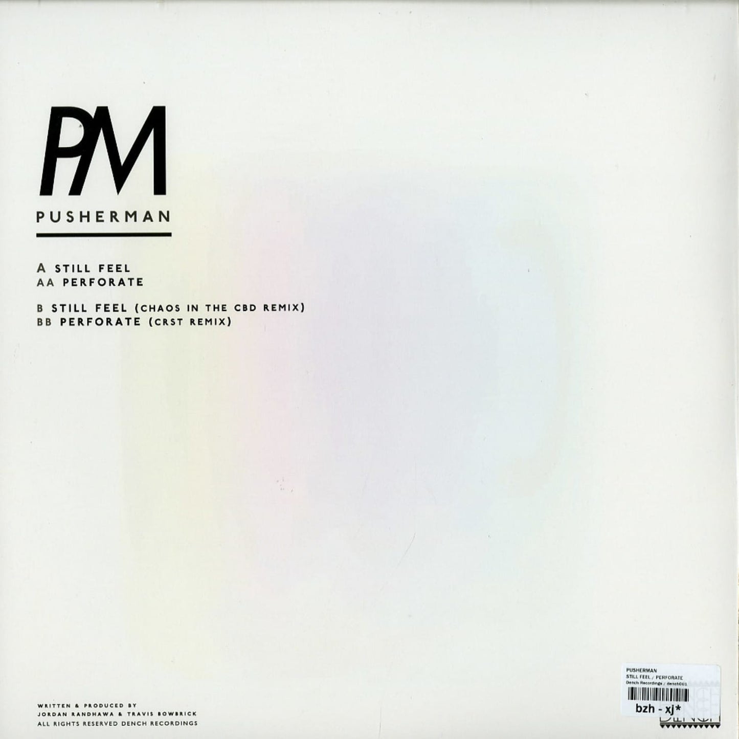 Second Hand vinyl record of Chaos in the CBD by PM, Still Feel, showing the back cover with artwork and track listing.