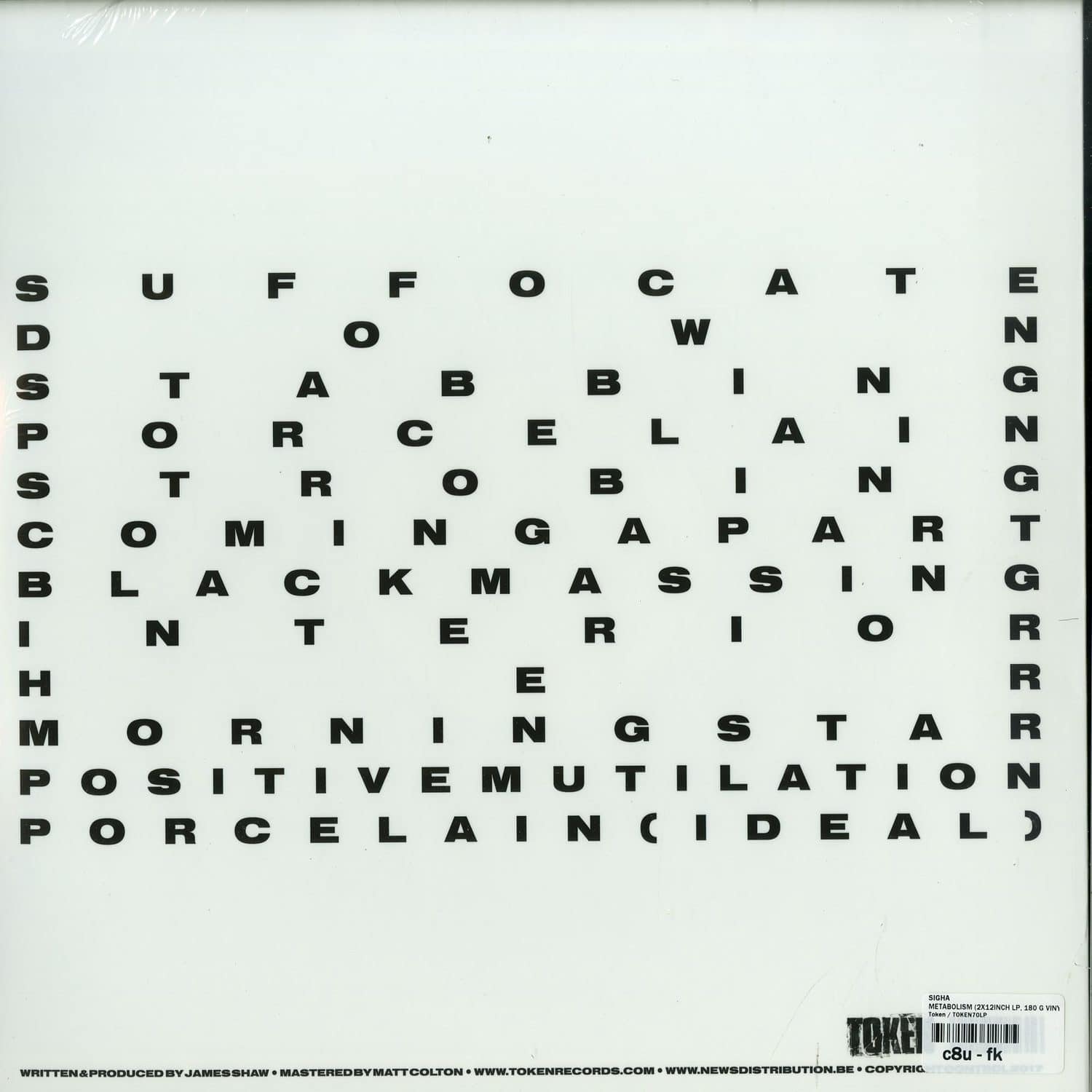 Second Hand SIGHA Metabolism vinyl record with black and white label showing side B text and design details.