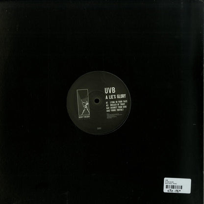 Back cover of UVB – A LIE'S GLORY vinyl record by Second Hand, with artwork and track listing visible.