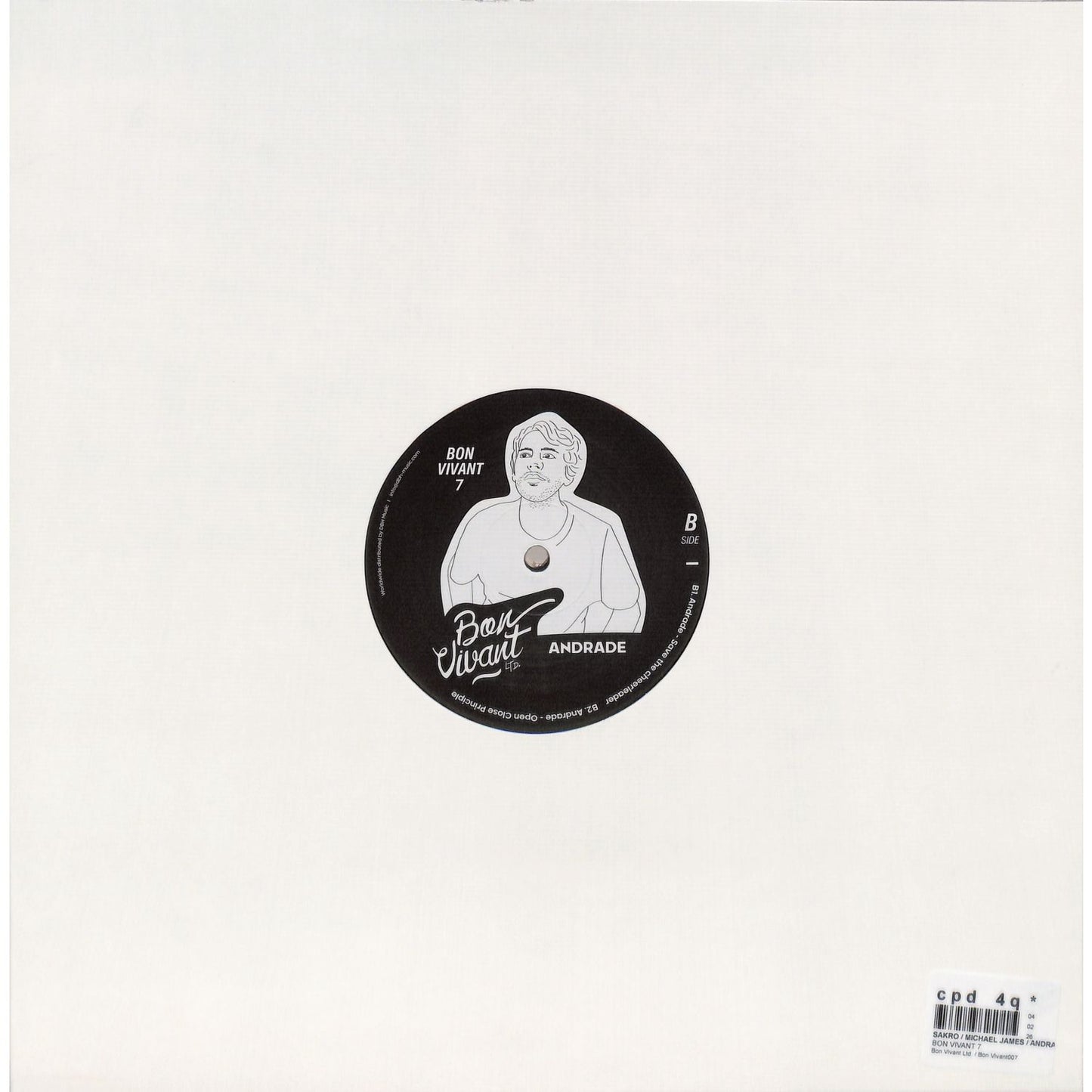 DBH vinyl record "Bon Vivant 7" by Michael James SAKRO, Andrade, showing the back cover with artwork and tracklist.