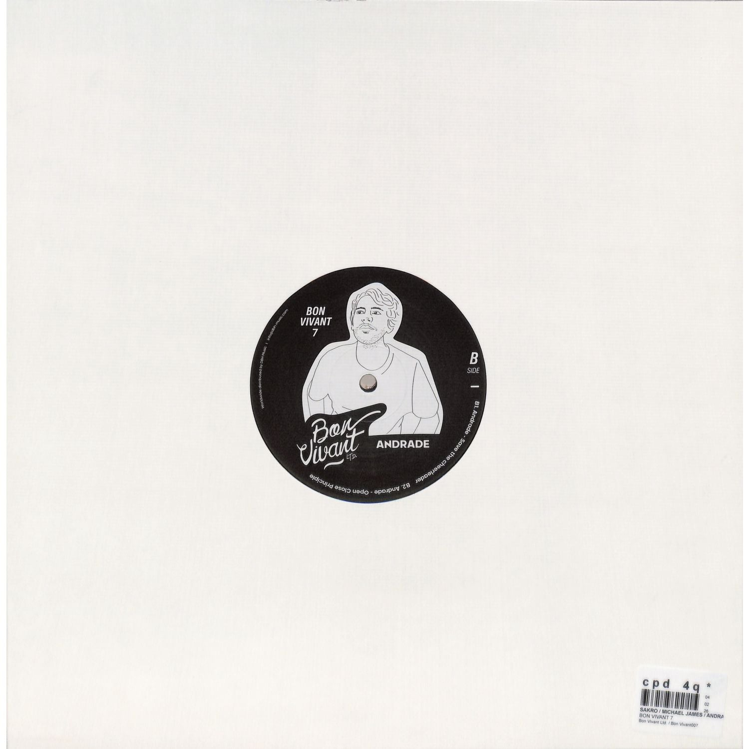 DBH vinyl record "Bon Vivant 7" by Michael James SAKRO, Andrade, showing the back cover with artwork and tracklist.