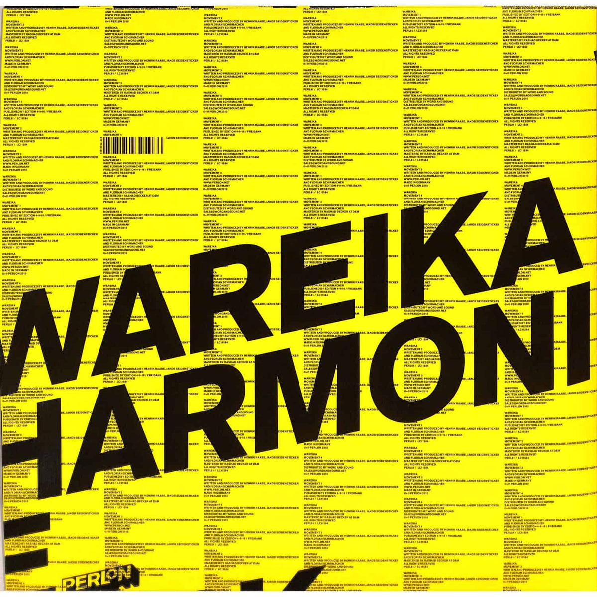 Back of the WAREIKA Harmonie Park vinyl record by Word and Sound, showing the black record with label and cover design.