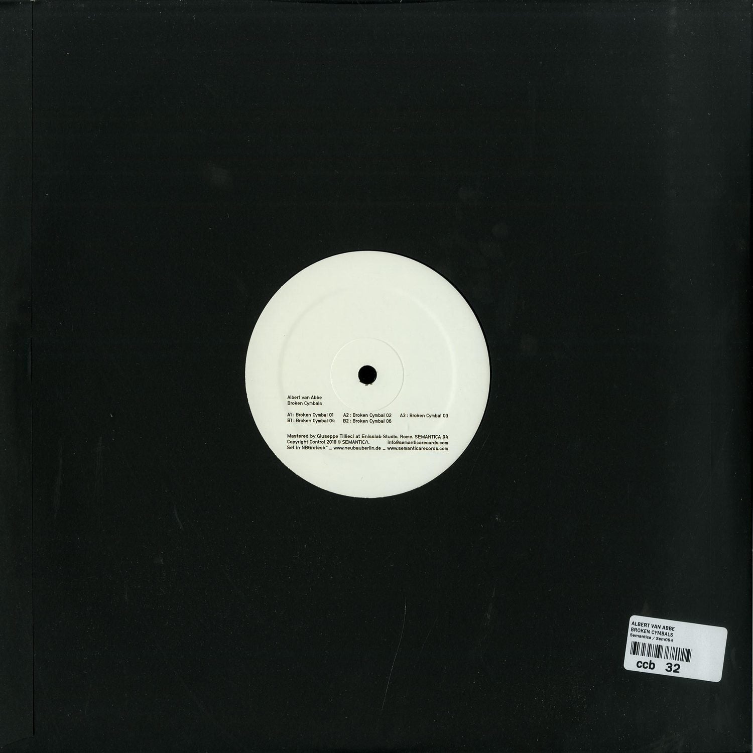 Second Hand vinyl record of Albert Van Abbe's "Broken Cymbals" showing the back cover with artwork and track details.