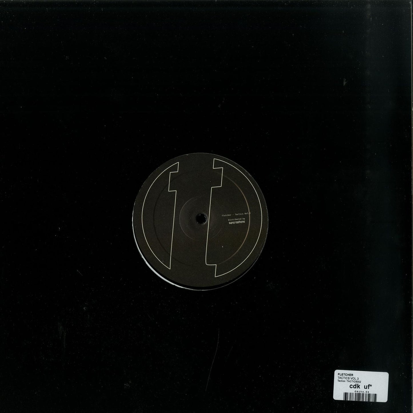 Back of Syncrophone Fletcher Tactics Vol. 3 vinyl record with black label and album artwork on the cover.