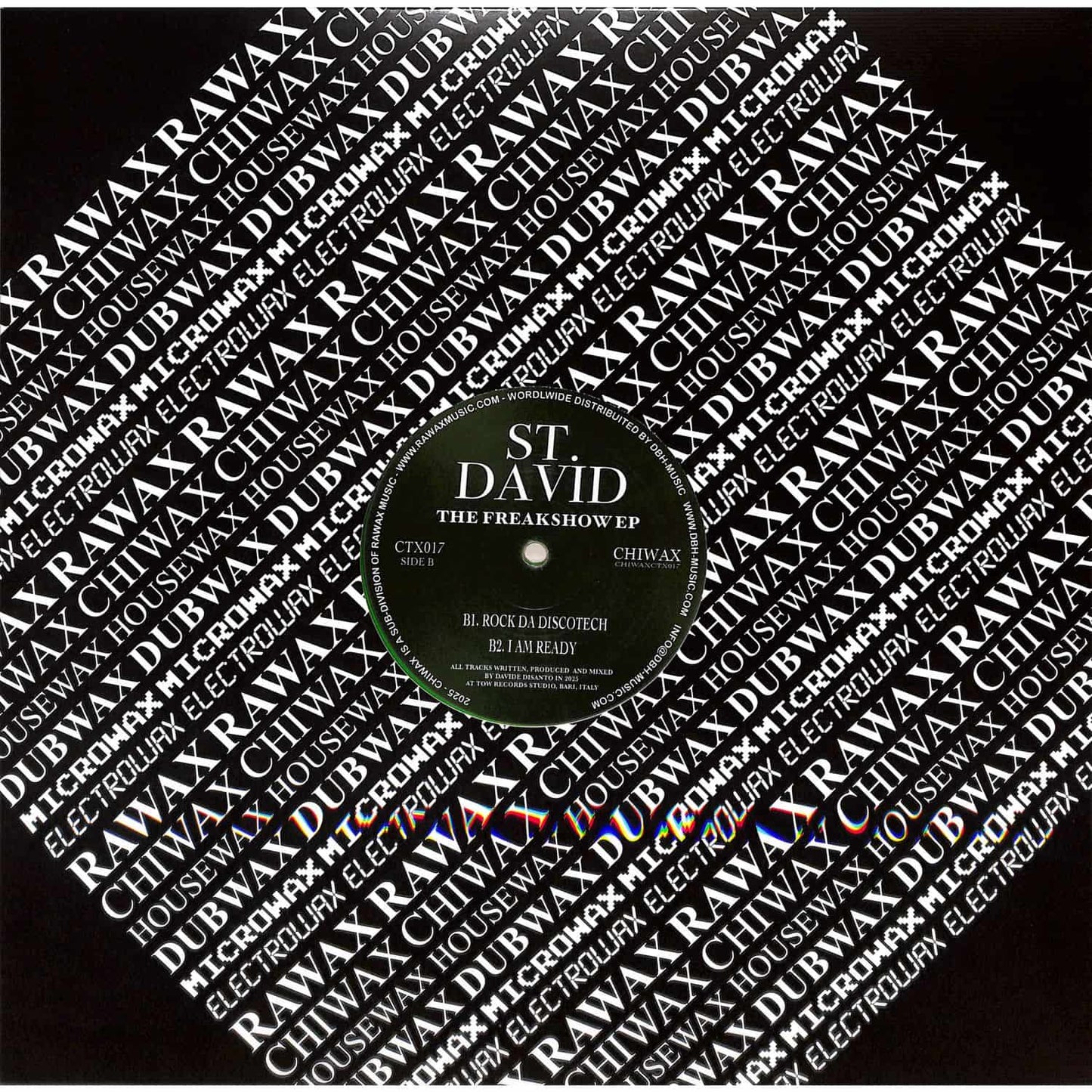 Back cover of DBH's ST. DAVID – THE FREAKSHOW EP vinyl record featuring dark, artistic album artwork and track listing.
