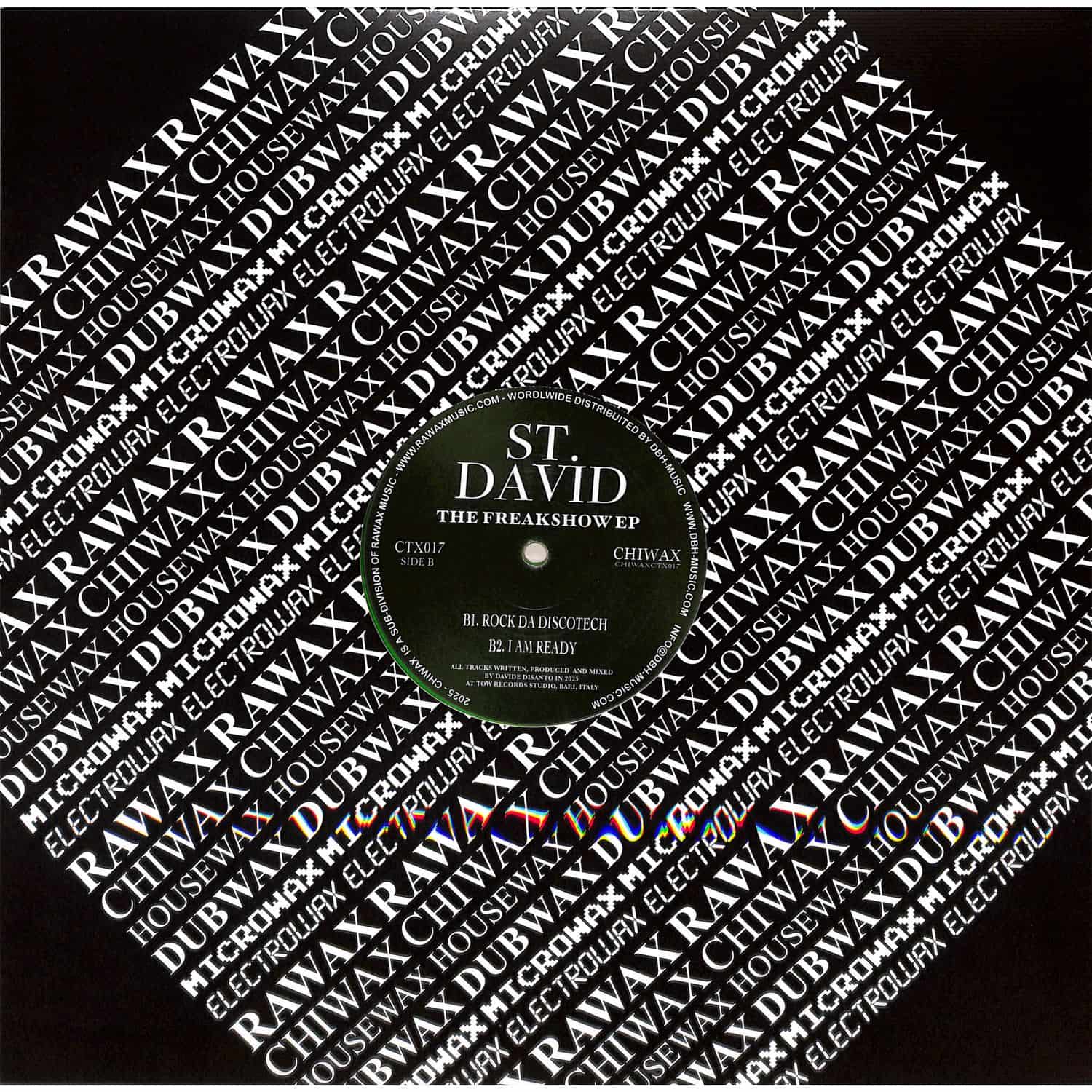 Back cover of DBH's ST. DAVID – THE FREAKSHOW EP vinyl record featuring dark, artistic album artwork and track listing.