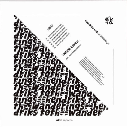 Yoyaku Hendriks Toth Wanderings vinyl record back cover with abstract artwork and track details in a sleek design.