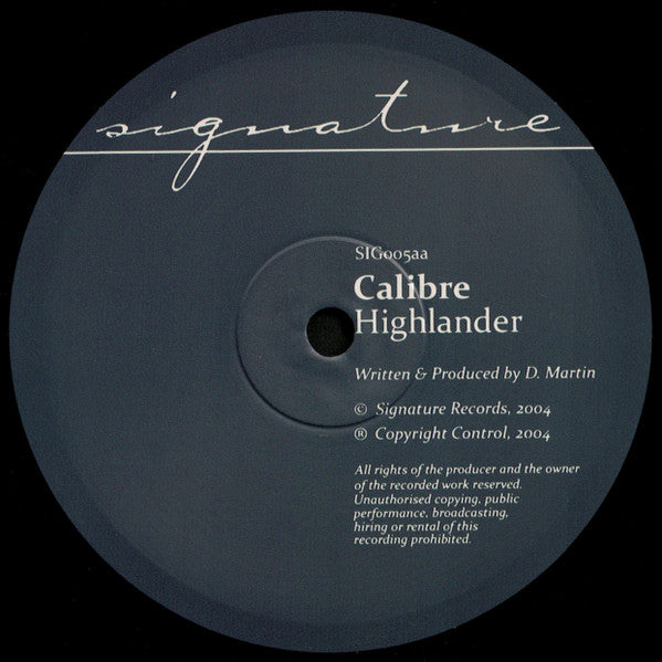 Triple Vision vinyl record CALIBRE MR. MAVERICK / HIGHLANDER, back cover with artwork and track list visible.