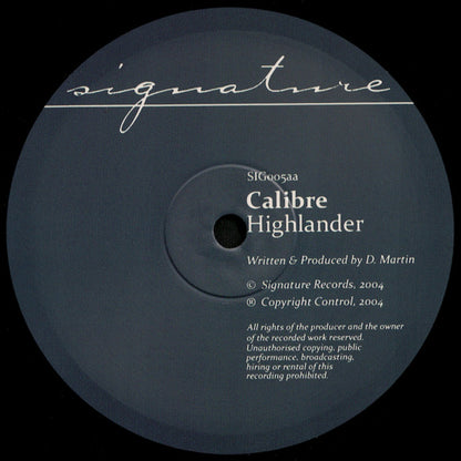 Triple Vision vinyl record CALIBRE MR. MAVERICK / HIGHLANDER, back cover with artwork and track list visible.