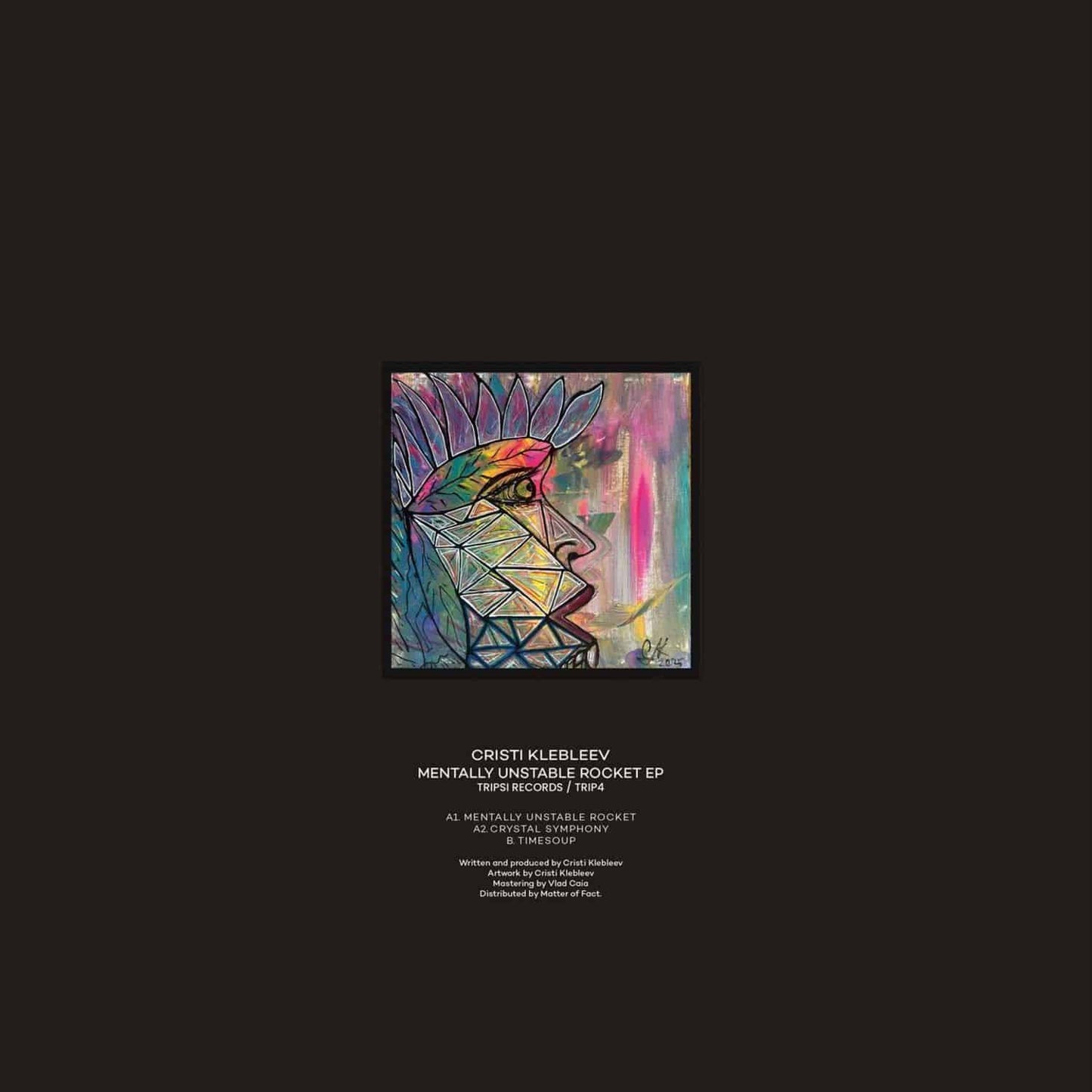 Decks vinyl record by CRISTI KLEBLEEV titled Mentally Unstable Rocket EP, showing the back cover with artwork and track details.