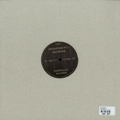 Second hand Paul Mitchell Dichotomy Pt.1 vinyl record with a black and white label, shown from the back side.