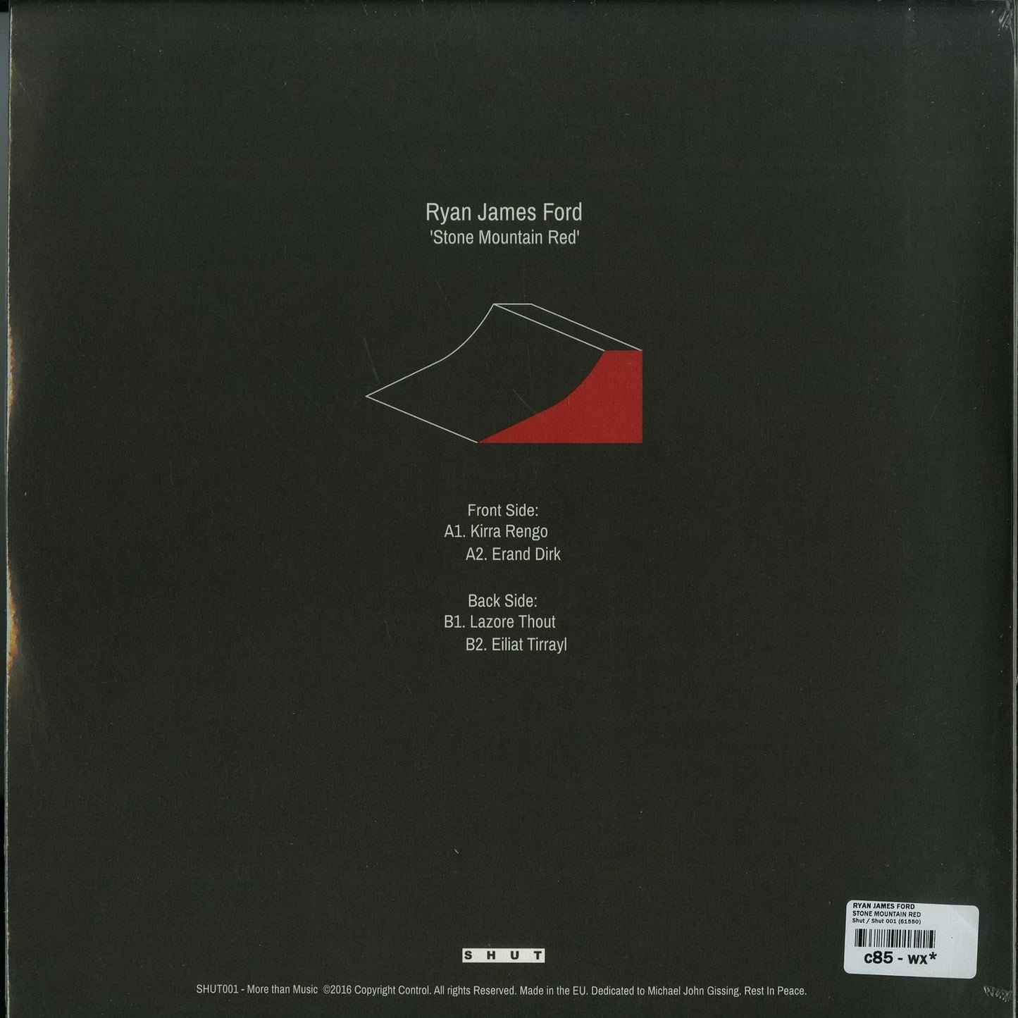Back of Ryan James Ford Stone Mountain Red vinyl record in a second hand condition, featuring album artwork and record label details.